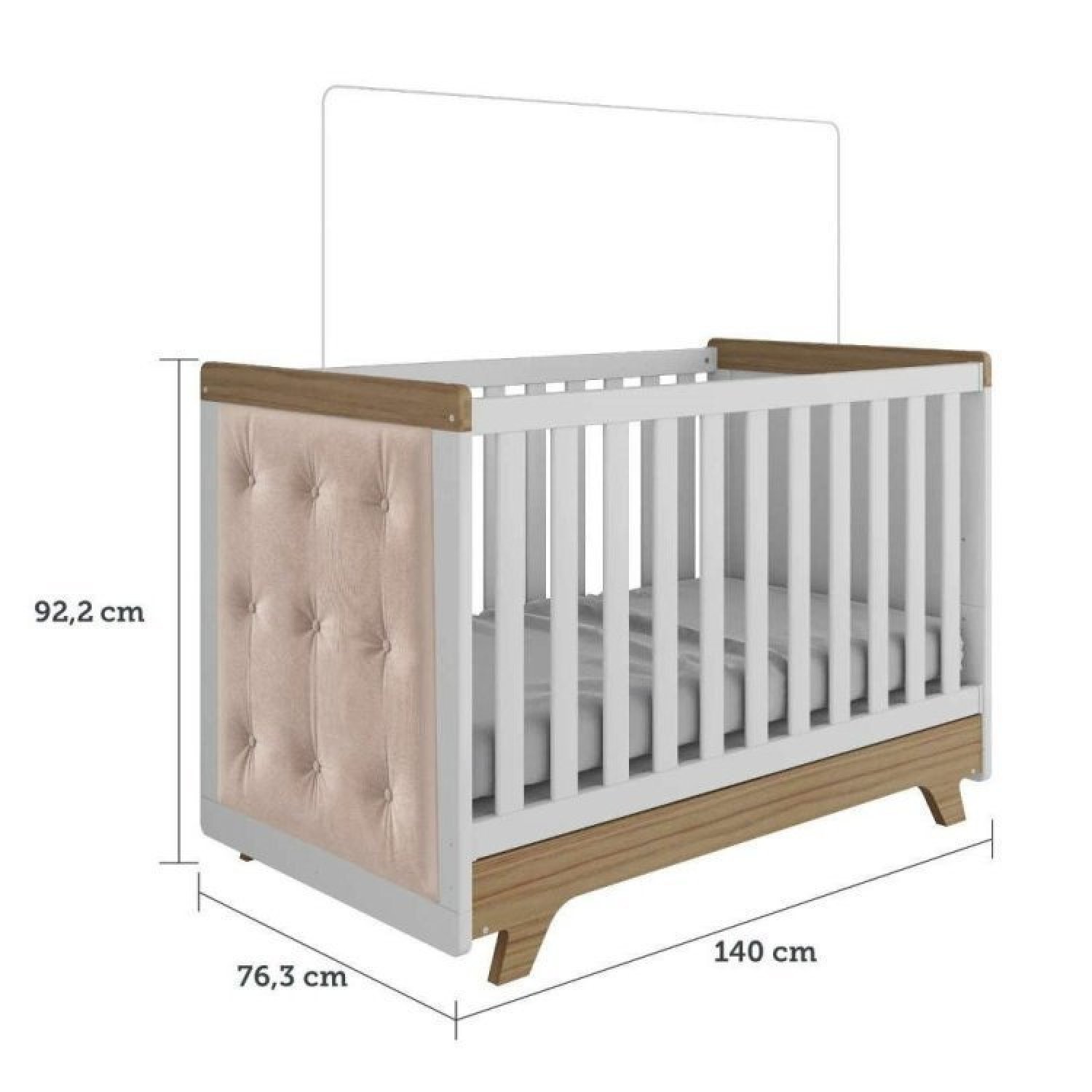 Encontraproduto.com.br - Quarto de Bebê com Cômoda e Berço com Capitonê Retrô Jolie Branco Brilho/Carvalho
