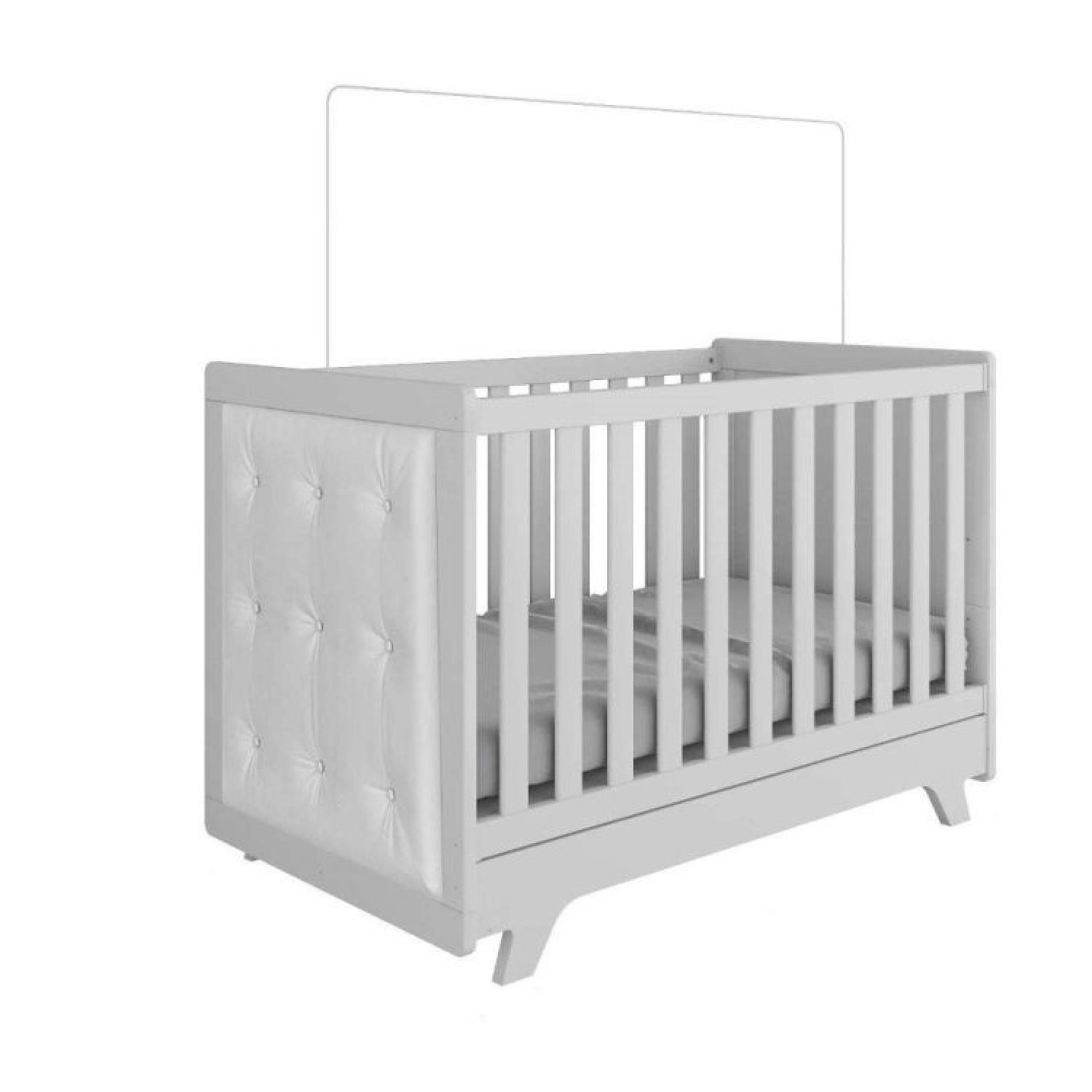 Encontraproduto.com.br - Quarto de Bebê com Cômoda 1 Porta 4 Gavetas e Berço com Capitonê Retrô Jolie Branco Brilho