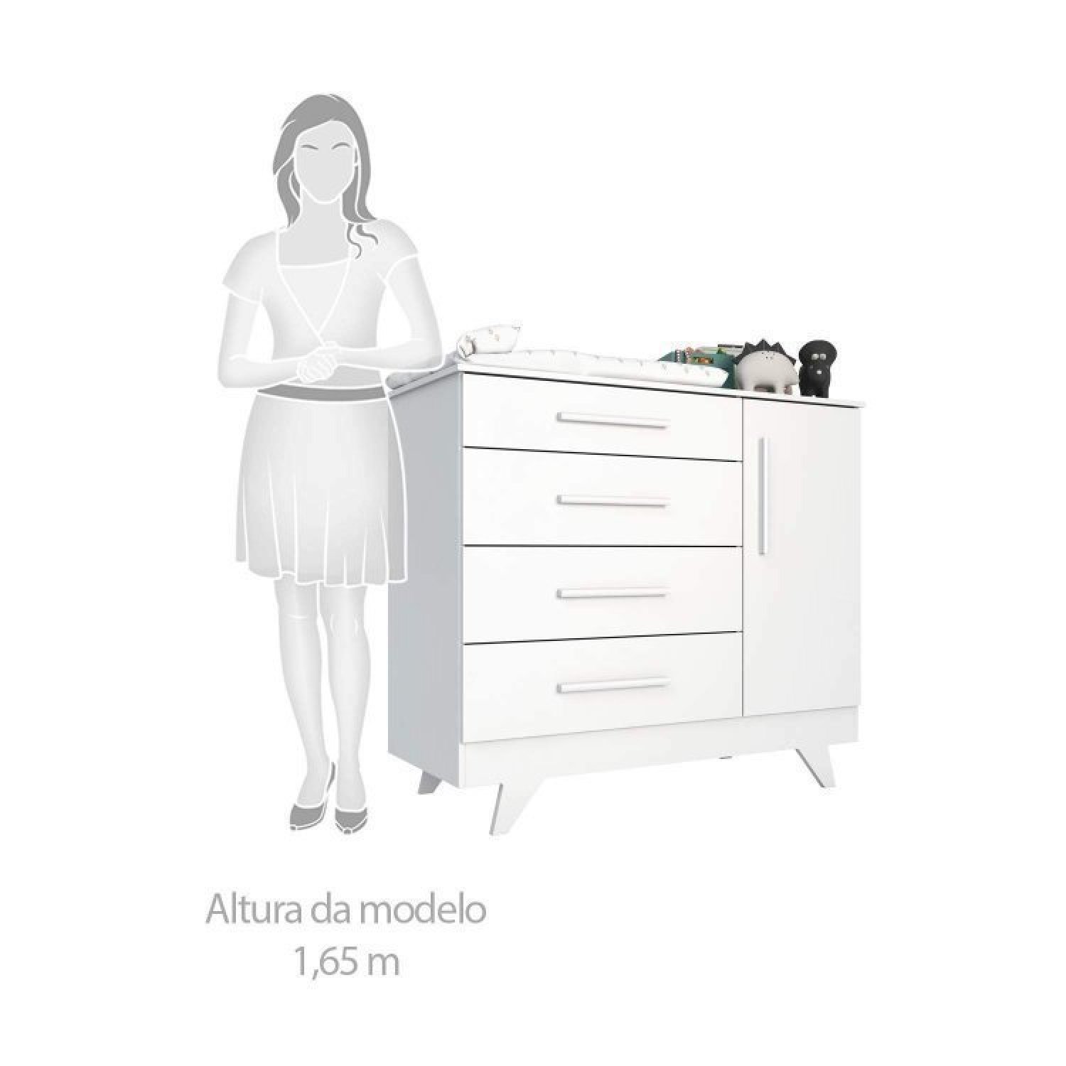Encontraproduto.com.br - Quarto de Bebê com Cômoda 1 Porta 4 Gavetas e Berço com Capitonê Retrô Jolie Branco Brilho