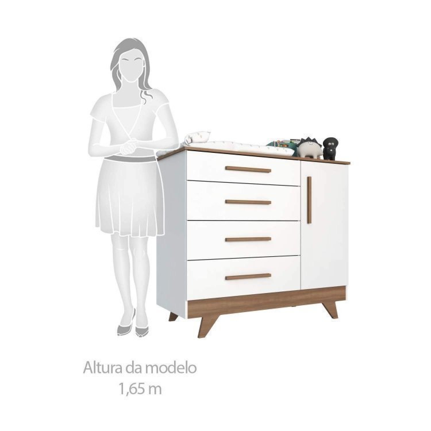 Encontraproduto.com.br - Quarto de Bebê com Cômoda de Bebê Berço com Capitonê e Prateleira Retrô Jolie Branco Brilho/Carvalho