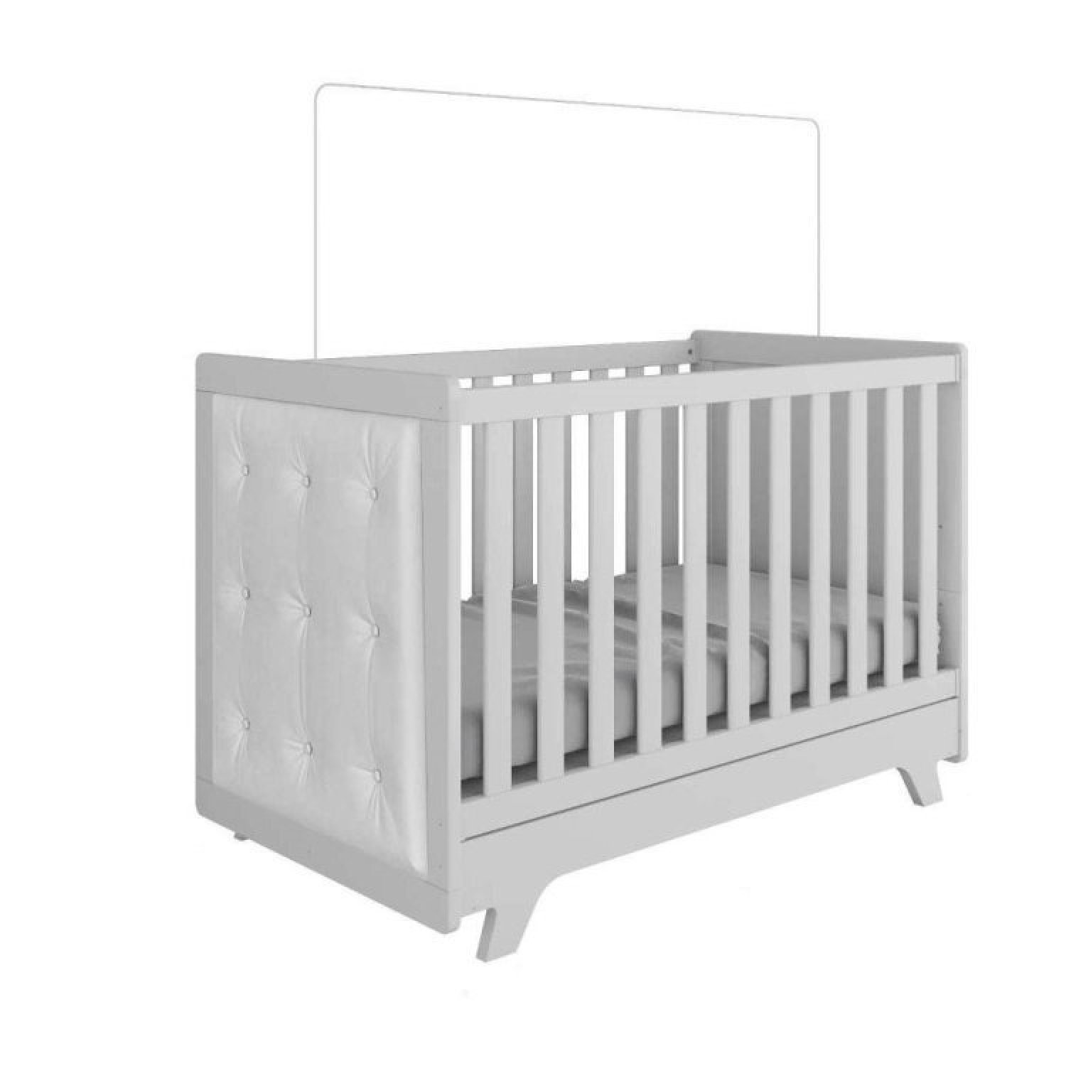 Encontraproduto.com.br - Quarto de Bebê com Cômoda de Bebê e Berço com Capitonê e Prateleira Retrô Jolie Branco Brilho