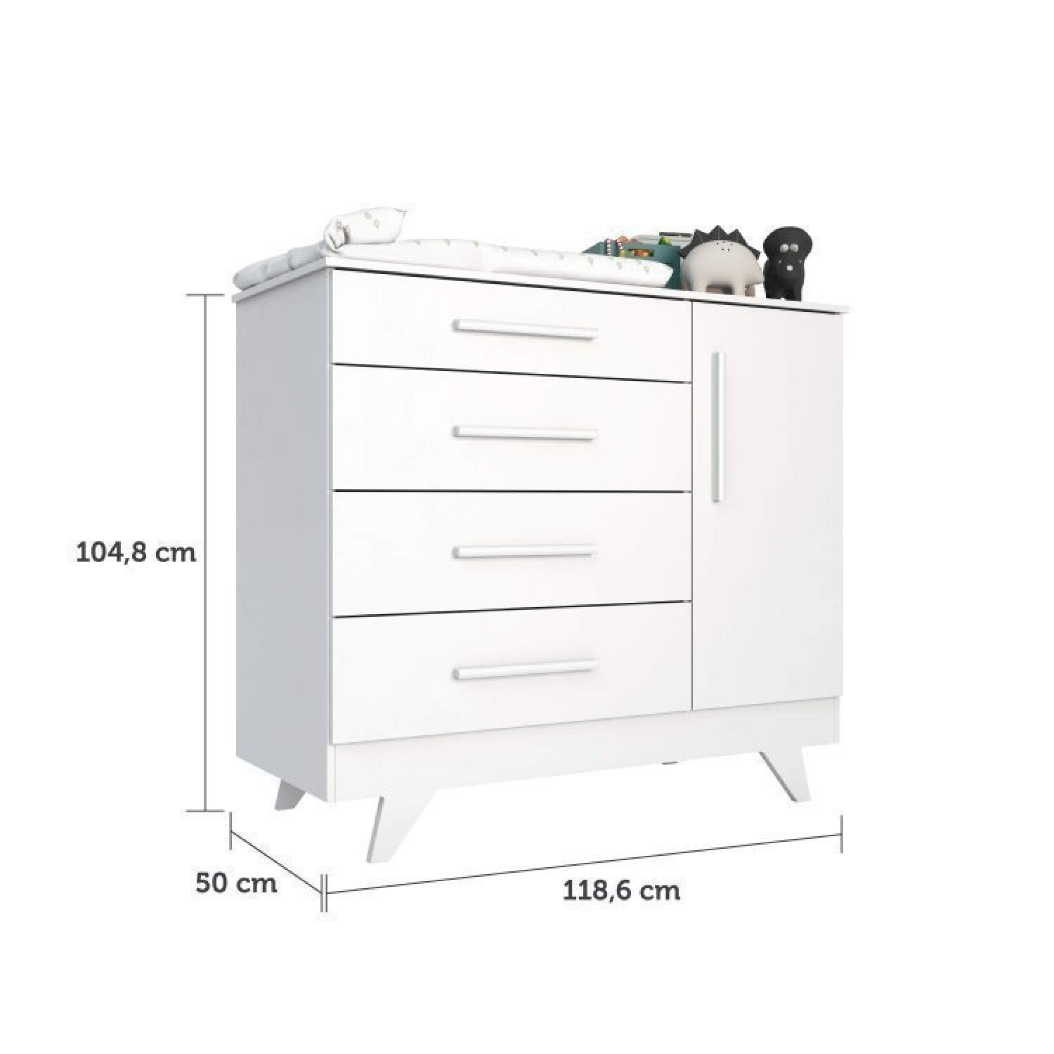 Encontraproduto.com.br - Quarto de Bebê com Cômoda de Bebê e Berço com Capitonê e Prateleira Retrô Jolie Branco Brilho