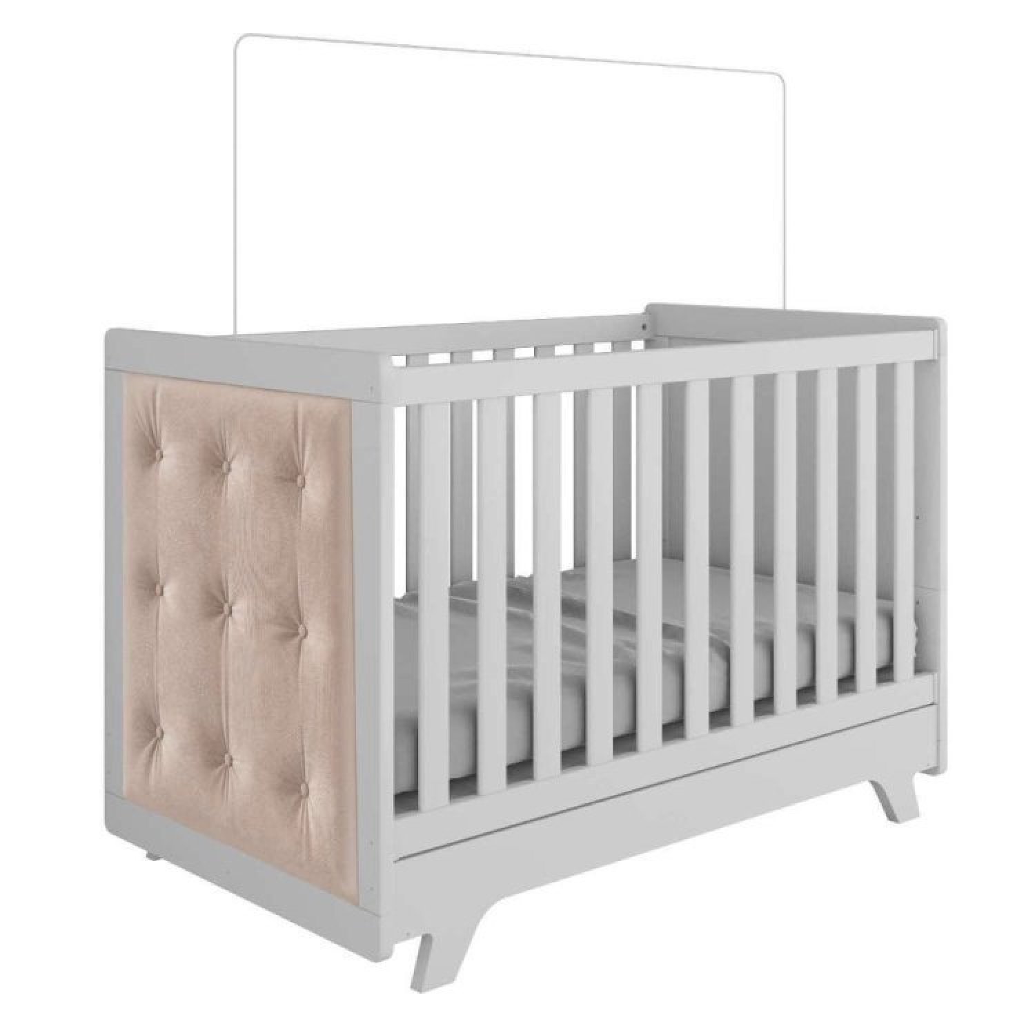 Encontraproduto.com.br - Quarto de Bebê com Cômoda de Bebê Berço com Capitonê e Prateleira Retrô  Jolie Branco Brilho/Pena Areia