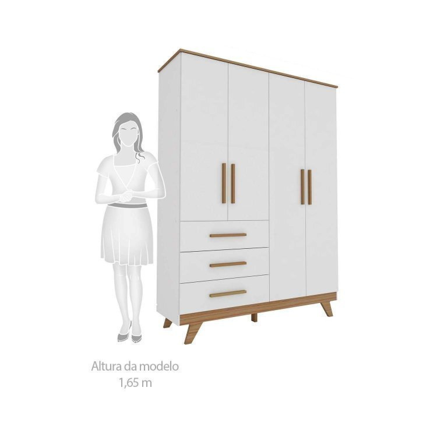 Encontraproduto.com.br - Quarto de Bebê Completo com Berço e Guarda Roupa 100% MDF Jolie Retrô Branco Brilho/Carvalho
