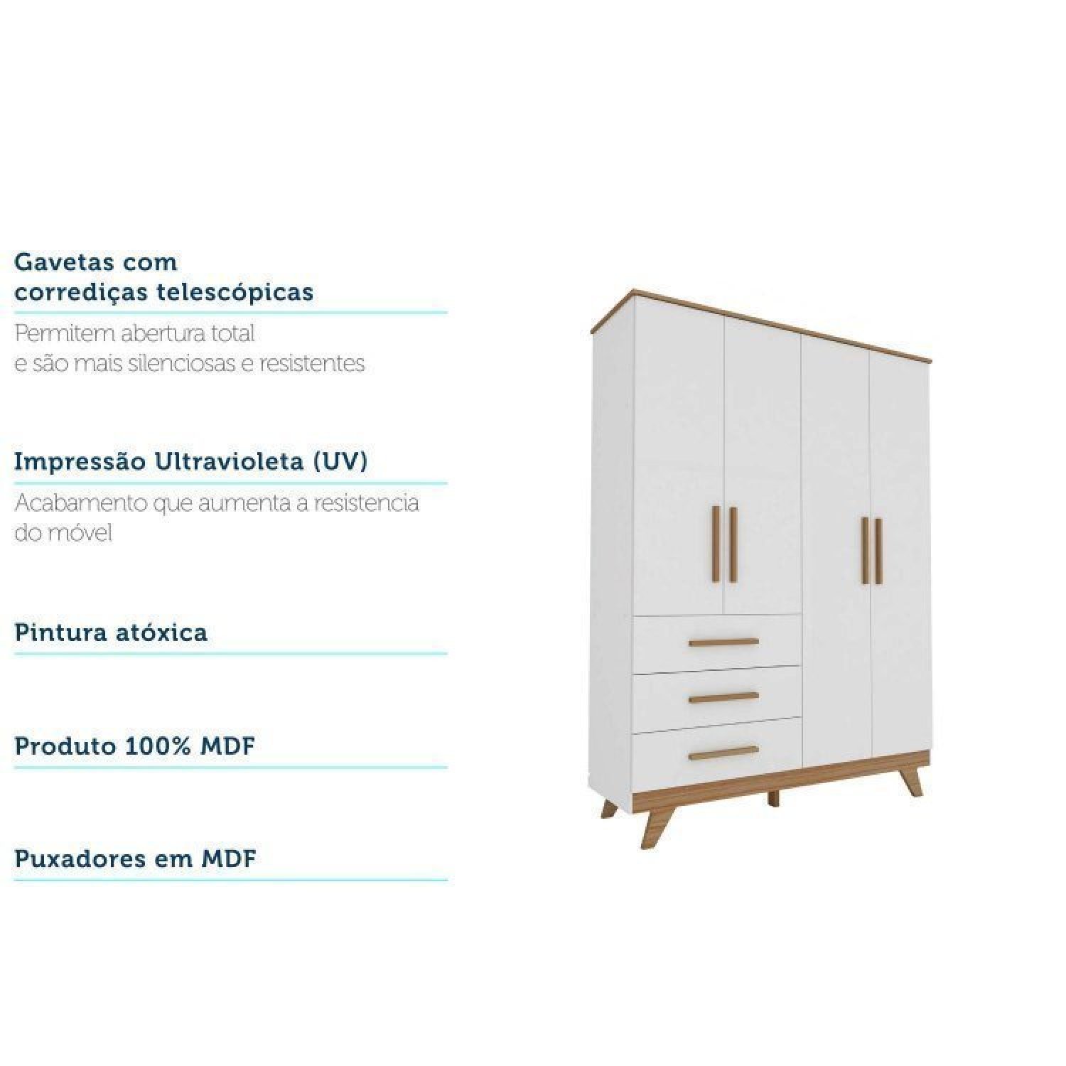 Encontraproduto.com.br - Quarto de Bebê Completo com Berço e Guarda Roupa 100% MDF Jolie Retrô Branco Brilho/Carvalho