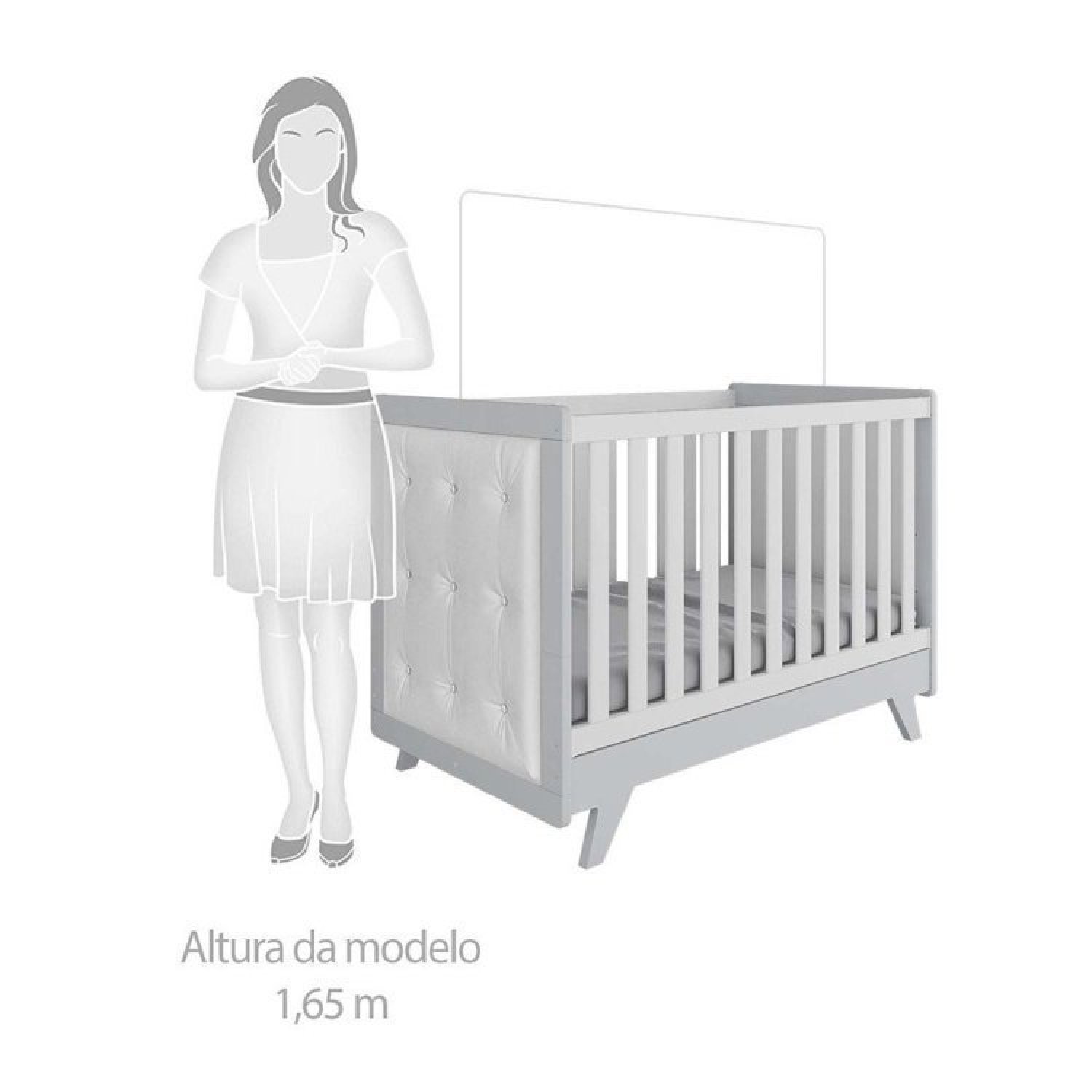 Encontraproduto.com.br - Quarto de Bebê com Cômoda 1 Porta com Janela e Berço com Capitonê Retrô Jolie Branco Brilho/Cinza