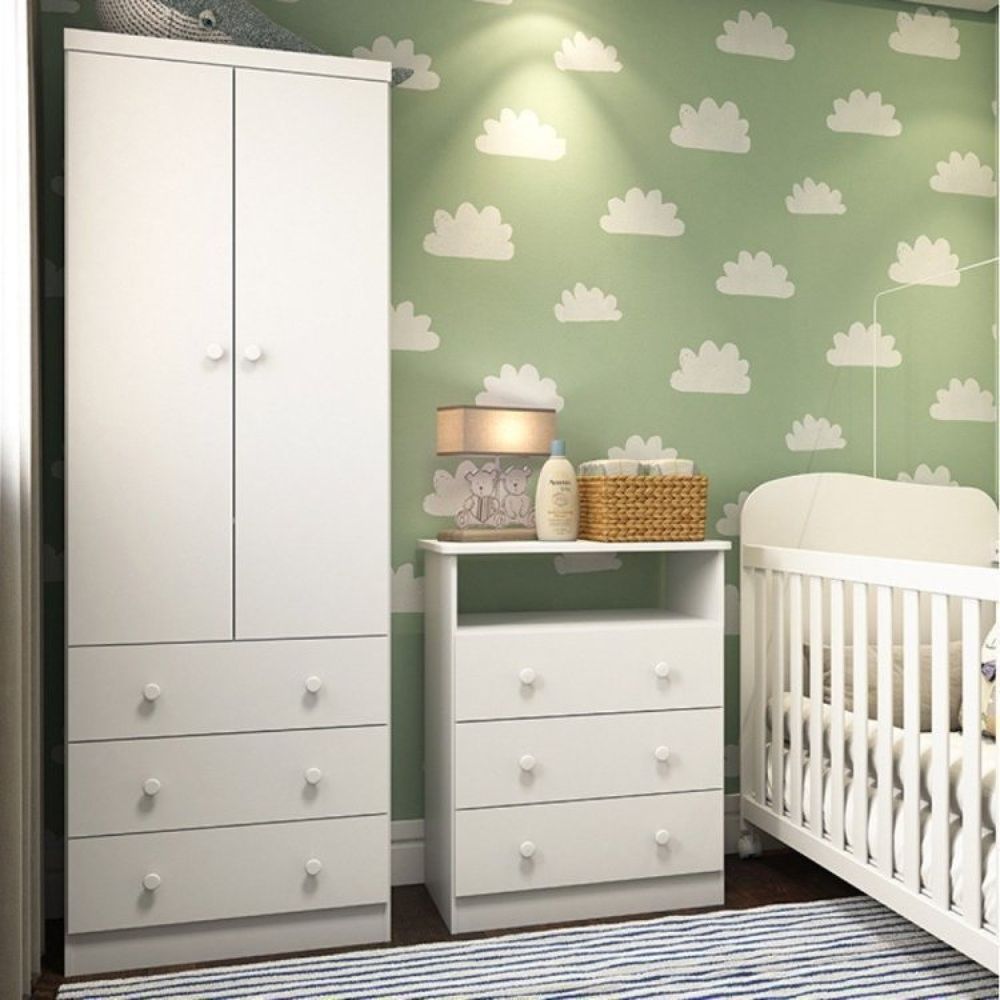 Quarto Infantil+Guarda Roupas 2pts 3gvts E Cômoda Branco