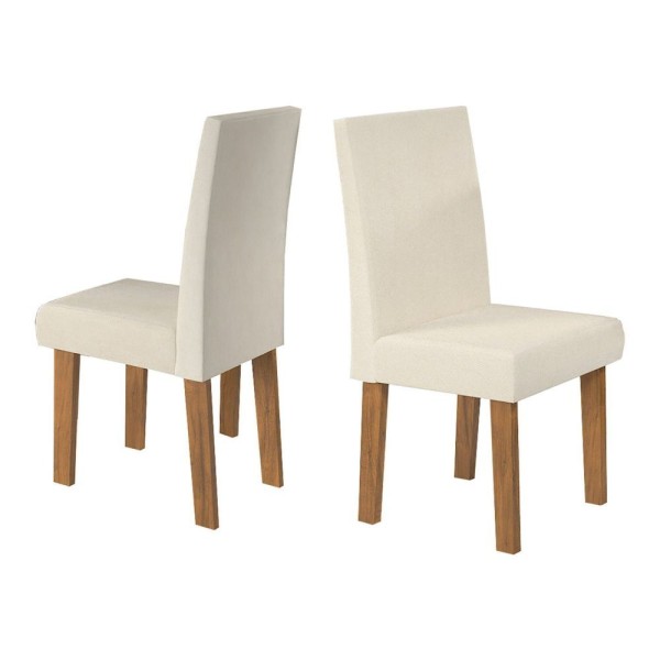 Encontraproduto.com.br - Conjunto Sala De Jantar Mesa Livia 160x80cm Tampo Vidro/mdf Com 6 Cadeiras Venus Viero Móveis Mel/off White/bege