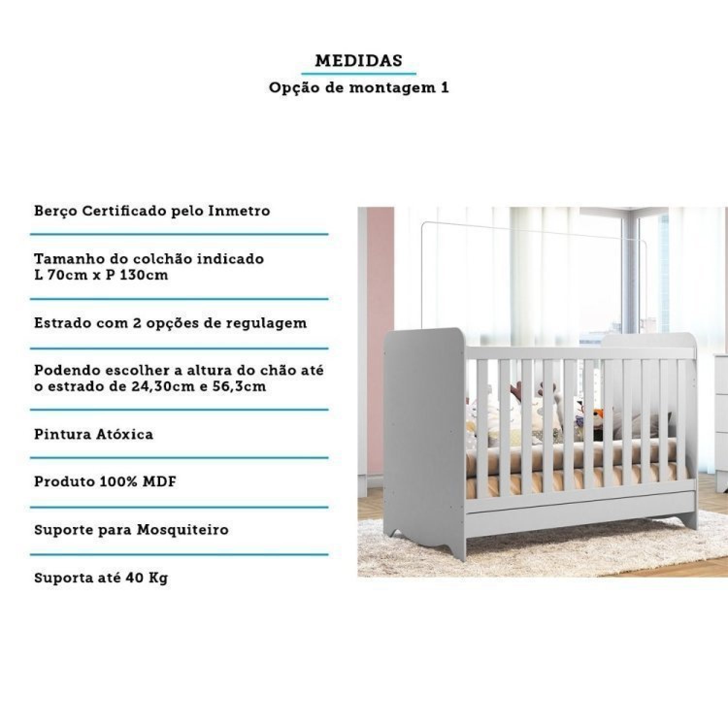 Encontraproduto.com.br - Quarto de Bebê com Berço Americano 3 em 1 e Cômoda 1 Porta com Janela Pirueta Espresso Móveis Branco Brilho