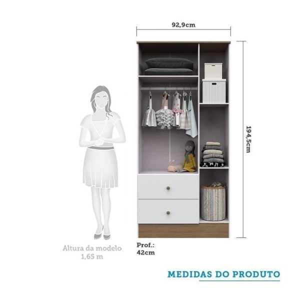Encontraproduto.com.br - Quarto de Bebê com Berço Americano 3 em 1 e Guarda Roupa 3 Portas com Janela Pirueta Espresso Móveis Branco Brilho/Carvalho