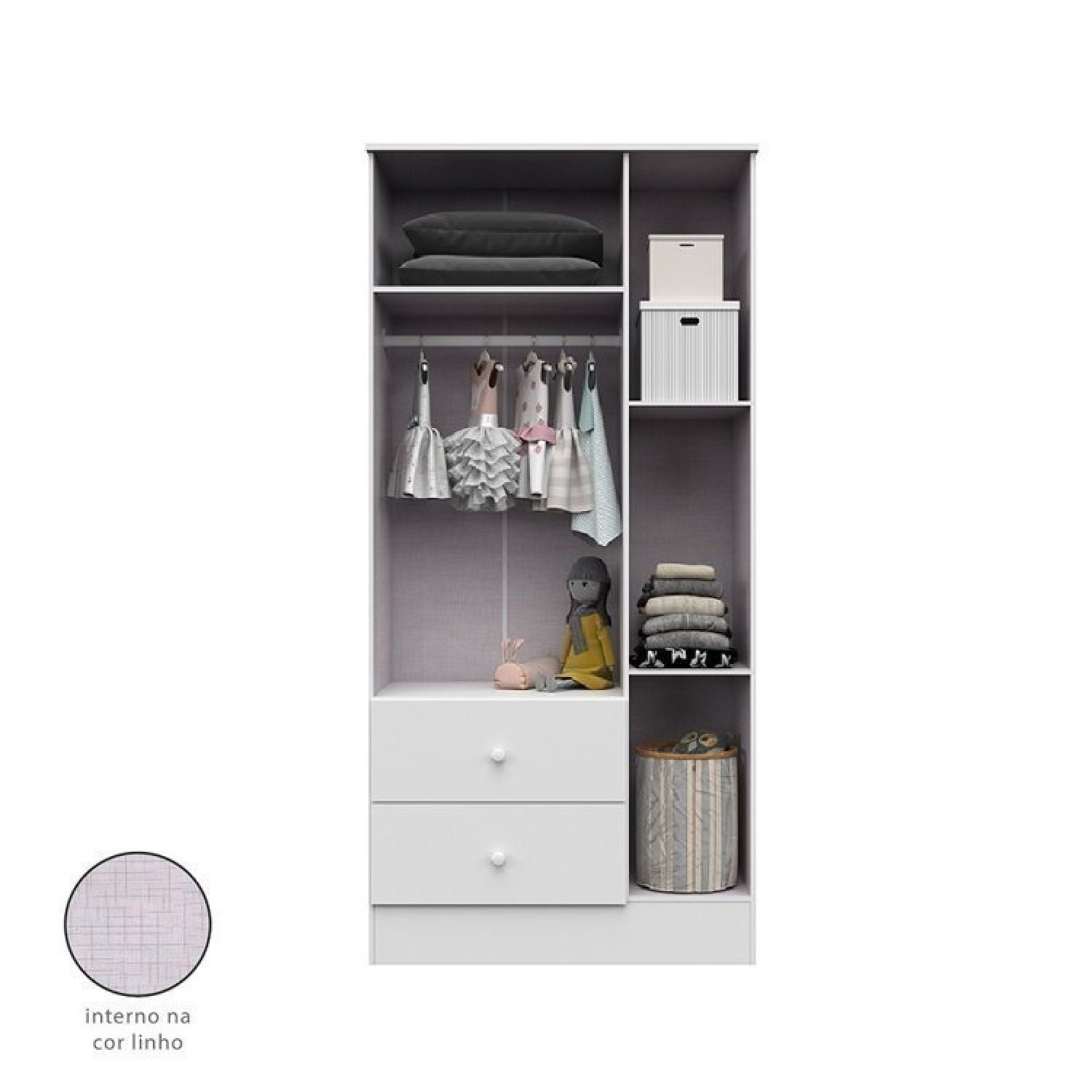 Encontraproduto.com.br - Quarto de Bebê com Berço Americano 3 em 1 e Guarda Roupa 3 Portas com Janela Pirueta Espresso Móveis Branco Brilho