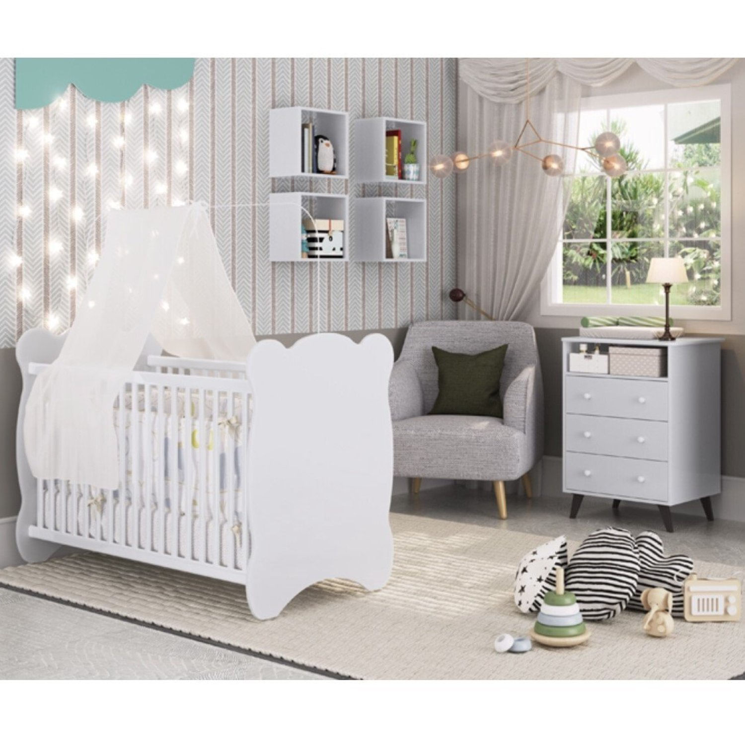 Quarto De Bebê Completo Com 1 Berço E 1 Comoda Pipoca Móveis Percasa Branco
