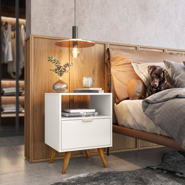 Mesa De Cabeceira 1 Porta Demadero Niocioli Off White/Cristal