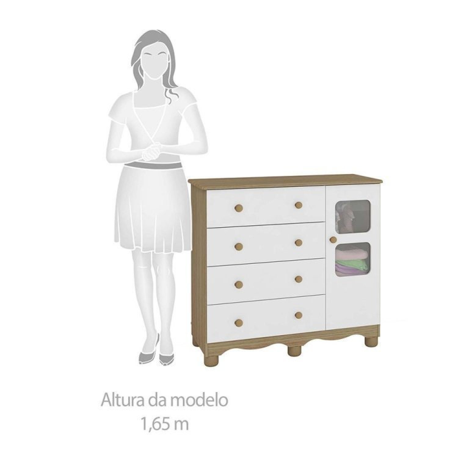 Encontraproduto.com.br - Quarto Infantil com Guarda Roupa 3 Portas 3 Gavetas e Cômoda 1 Porta 4 Gavetas Mimo Espresso Móveis Branco Brilho/Carvalho