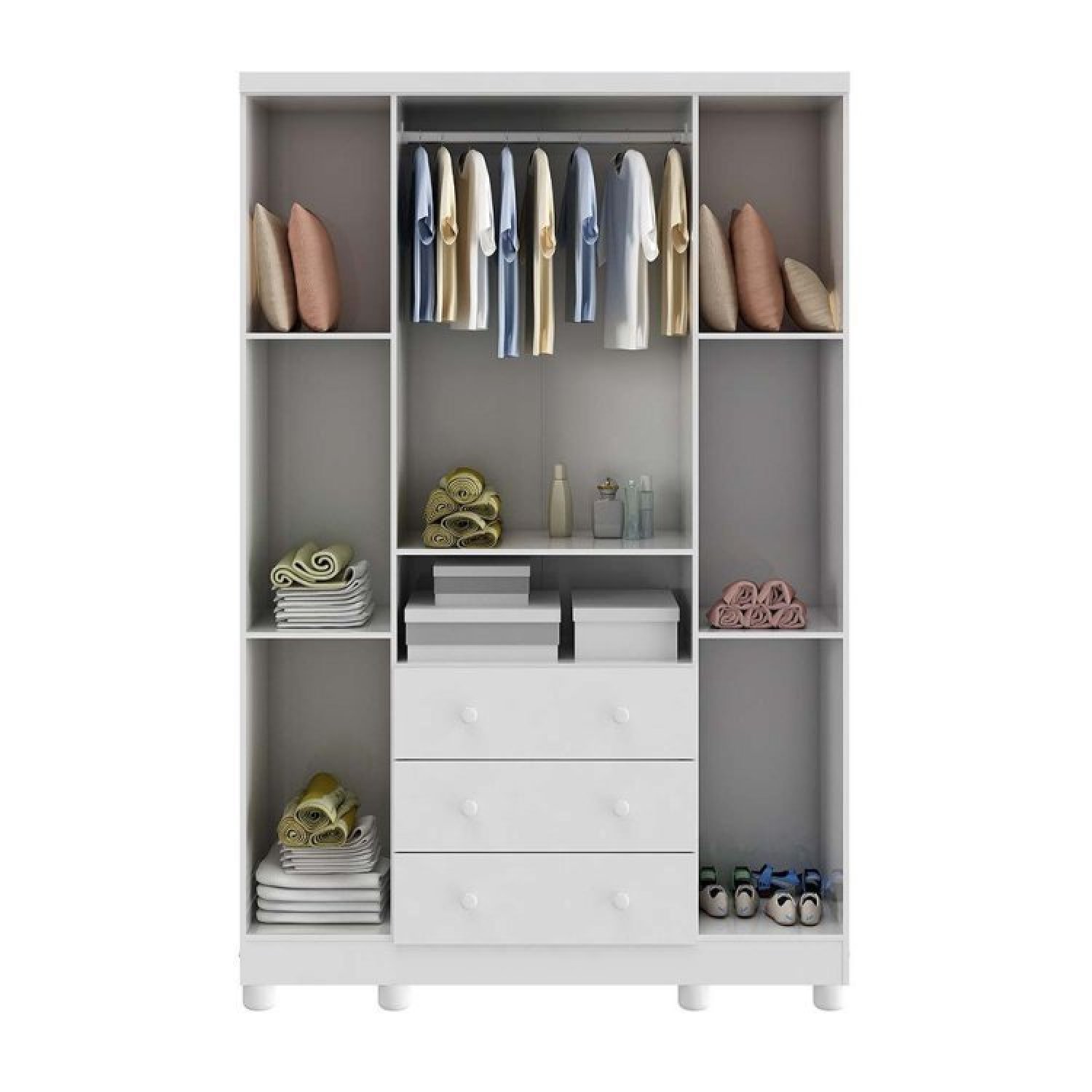 Encontraproduto.com.br - Quarto Infantil com Guarda Roupa 4 Portas e Cômoda 1 Porta com Janela Mimo Espresso Móveis Branco Brilho