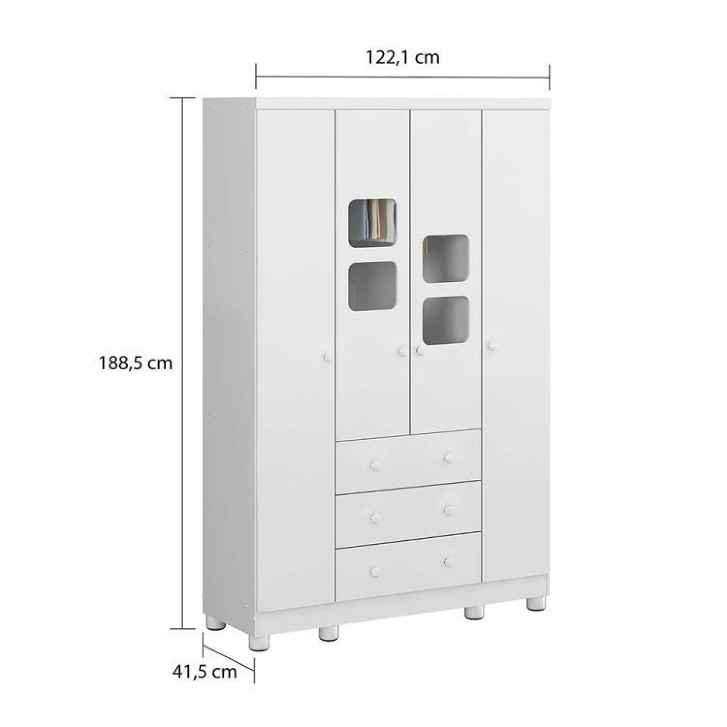 Encontraproduto.com.br - Quarto Infantil com Guarda Roupa 4 Portas e Cômoda 1 Porta com Janela Mimo Espresso Móveis Branco Brilho