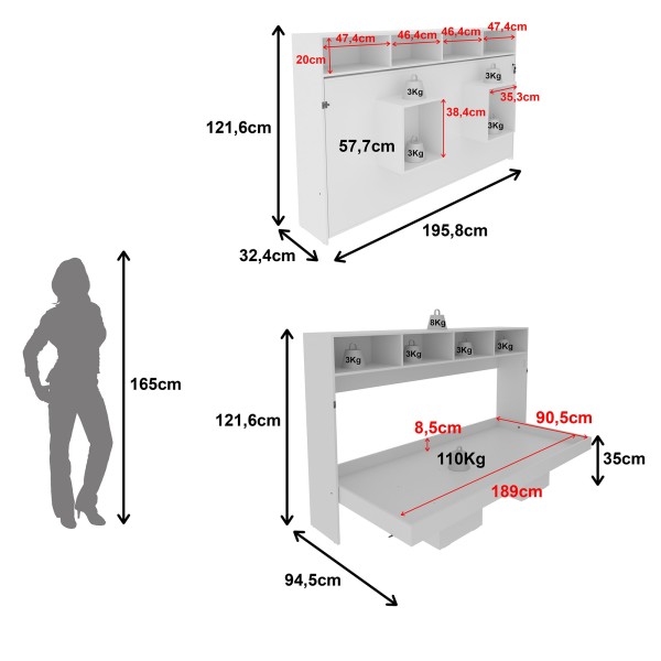 Encontraproduto.com.br - Cama Articulada Horizontal de Solteiro com 6 Nichos CM8020 Branco