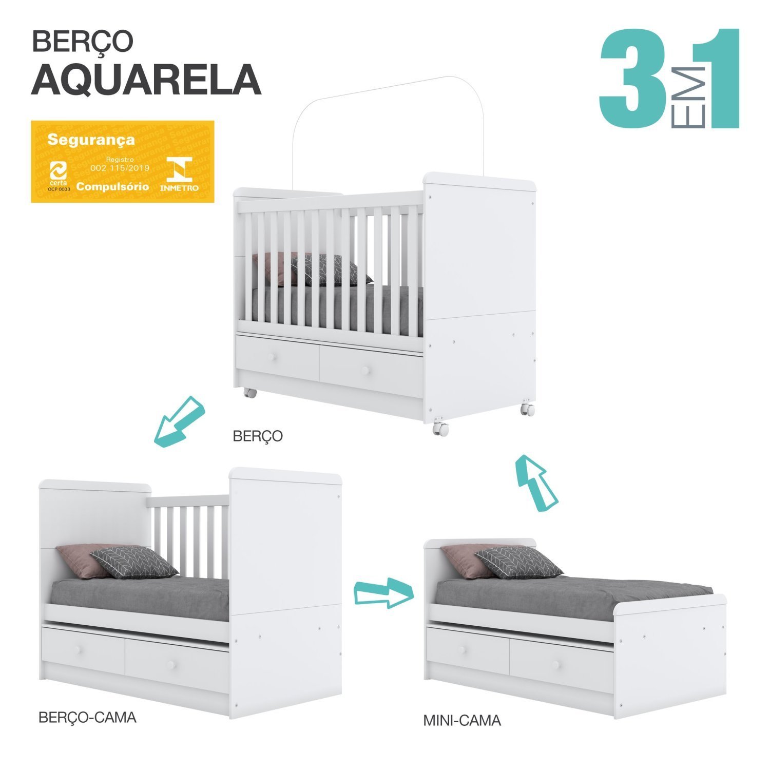 Encontraproduto.com.br - Quarto de Bebê Compacto com Berço e Guarda Roupas Bolinha de Sabão Espresso Móveis Branco