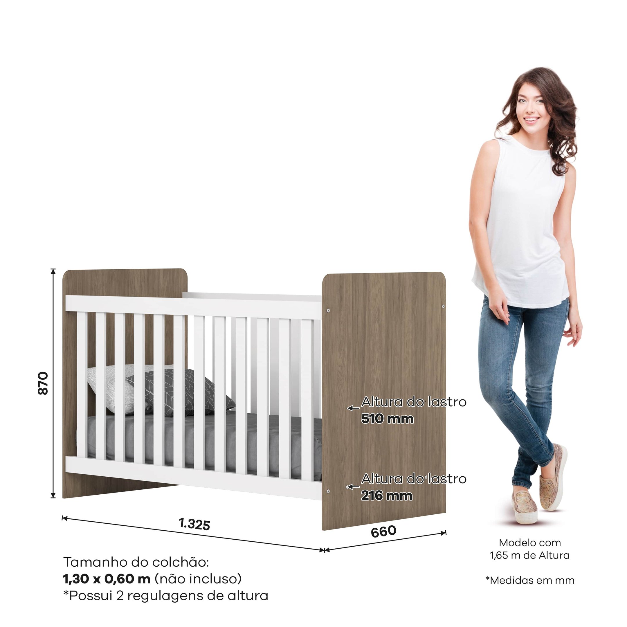 Encontraproduto.com.br - Quarto de Bebê Compacto com Berço e Guarda Roupa Sonho Encantado Espresso Móveis Rústico/Branco