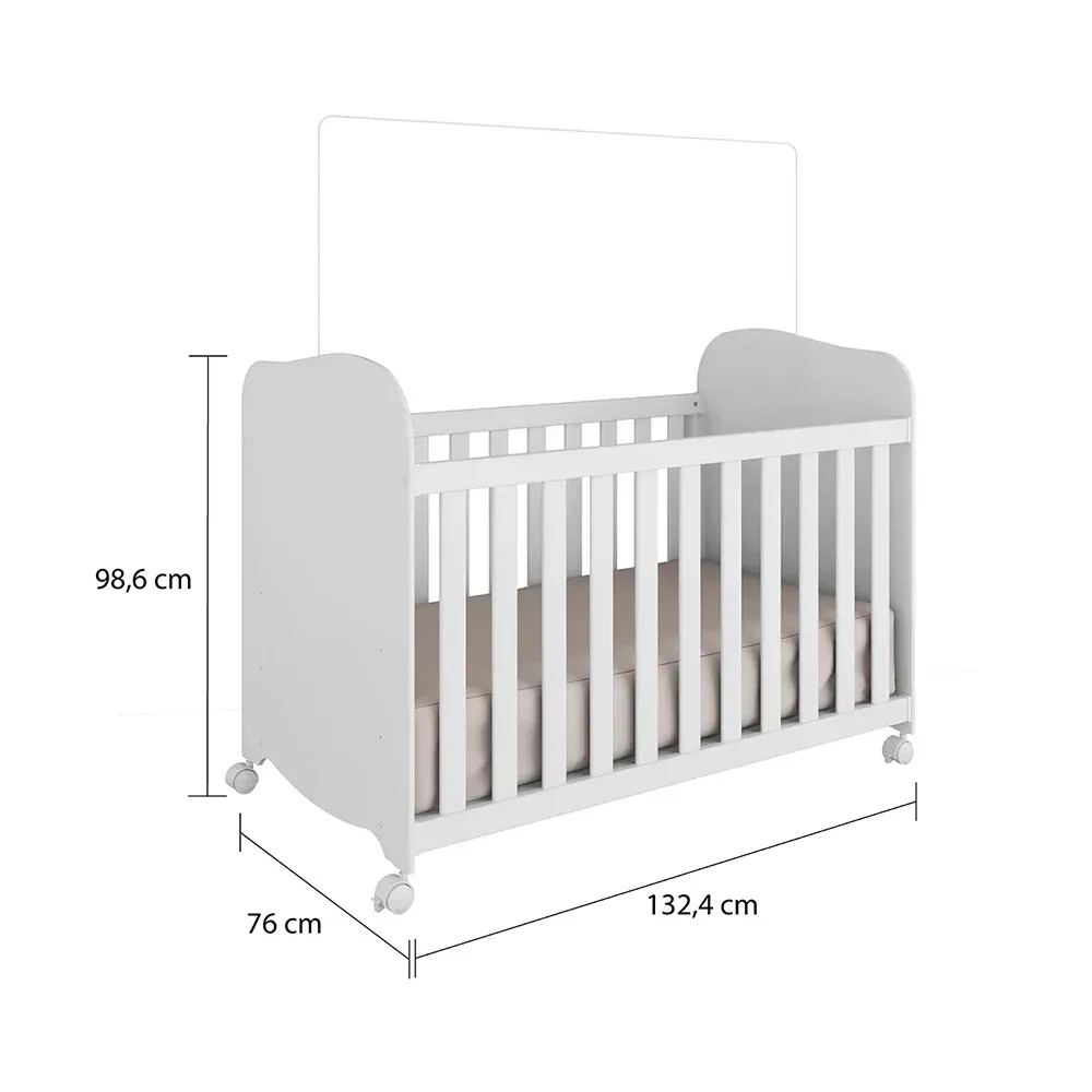 Encontraproduto.com.br - Quarto de Bebê Completo com Guarda Roupa 3 Portas com Janelas Cômoda e Berço 100% MDF Mimo Espresso Móveis Branco Brilho