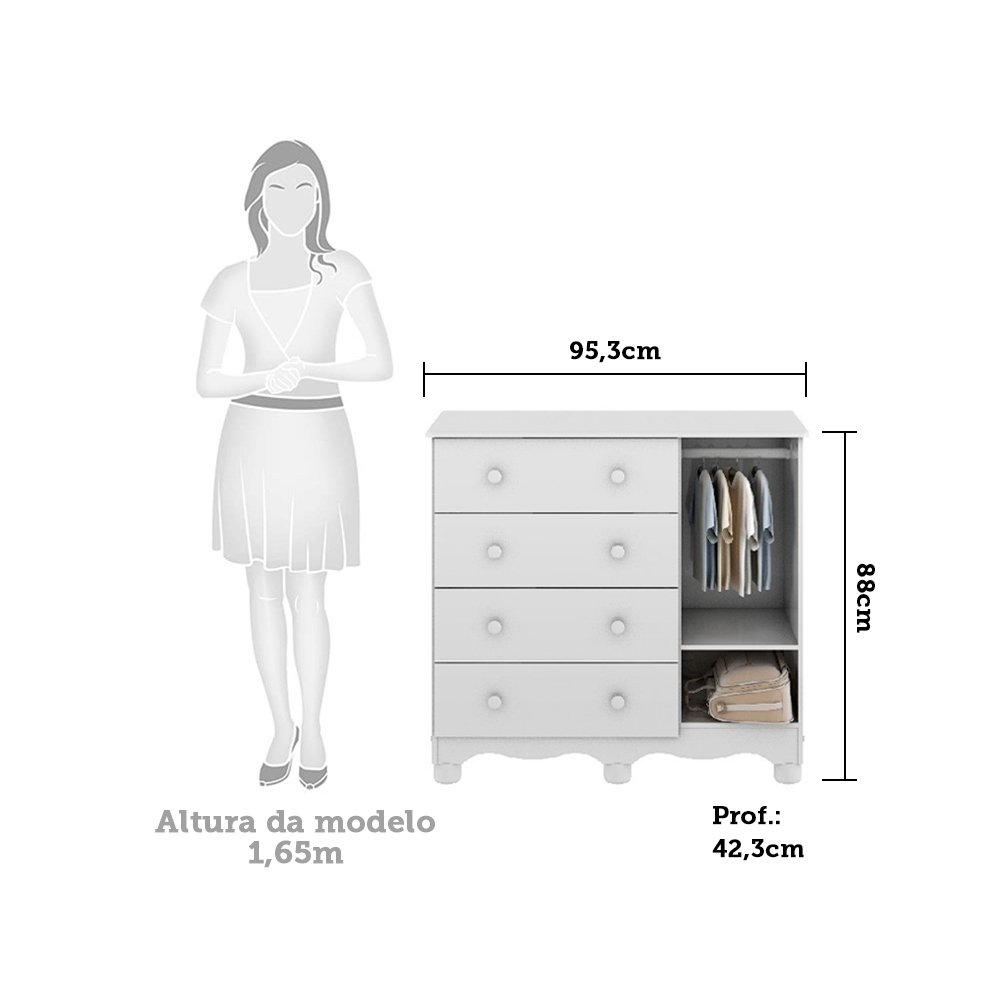 Encontraproduto.com.br - Quarto de Bebê Completo com Guarda Roupa 3 Portas com Janelas Cômoda e Berço 100% MDF Mimo Espresso Móveis Branco Brilho