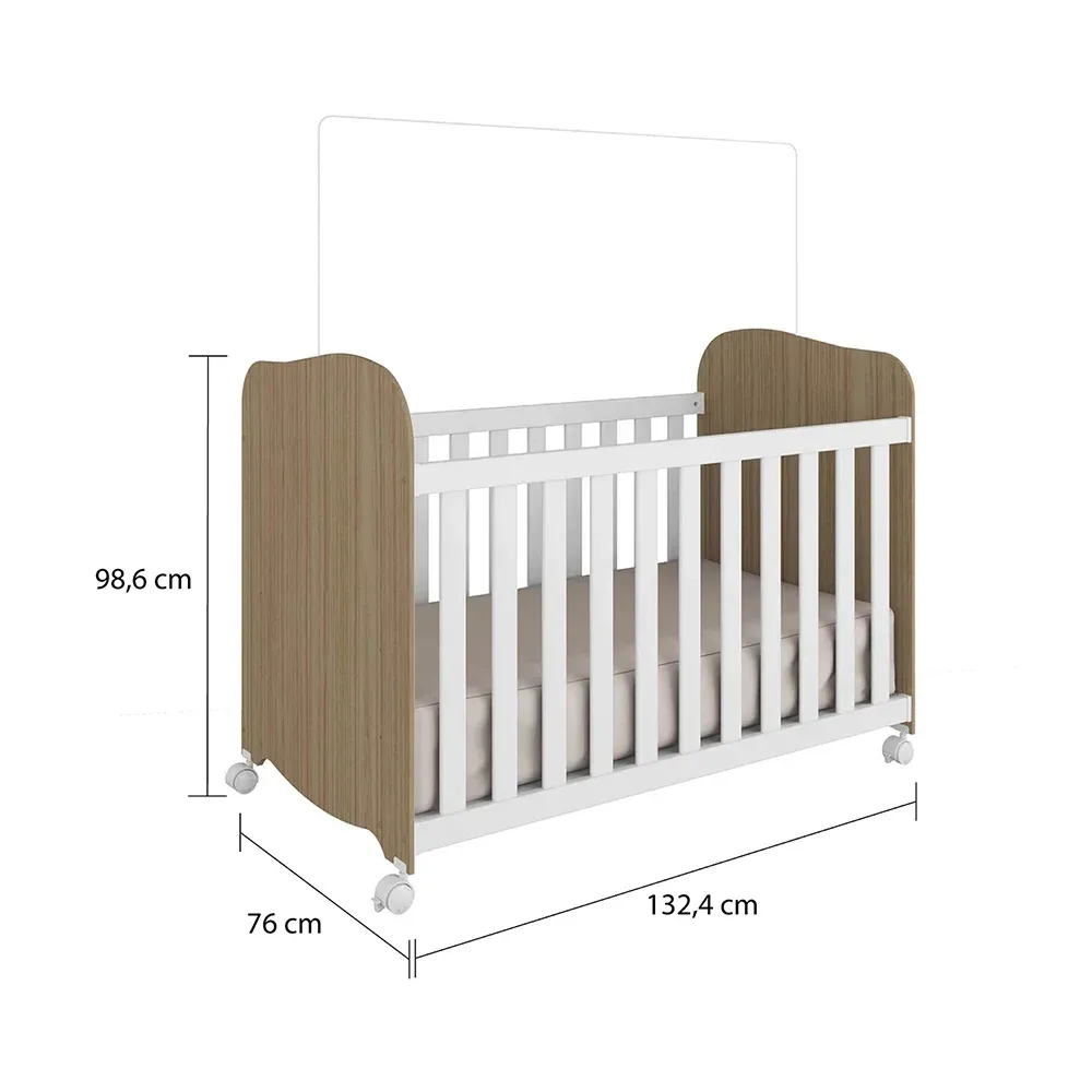 Encontraproduto.com.br - Quarto de Bebê com Cômoda 1 Porta com Janela e Berço 100% MDF Mimo Espresso Móveis Branco Brilho/Carvalho