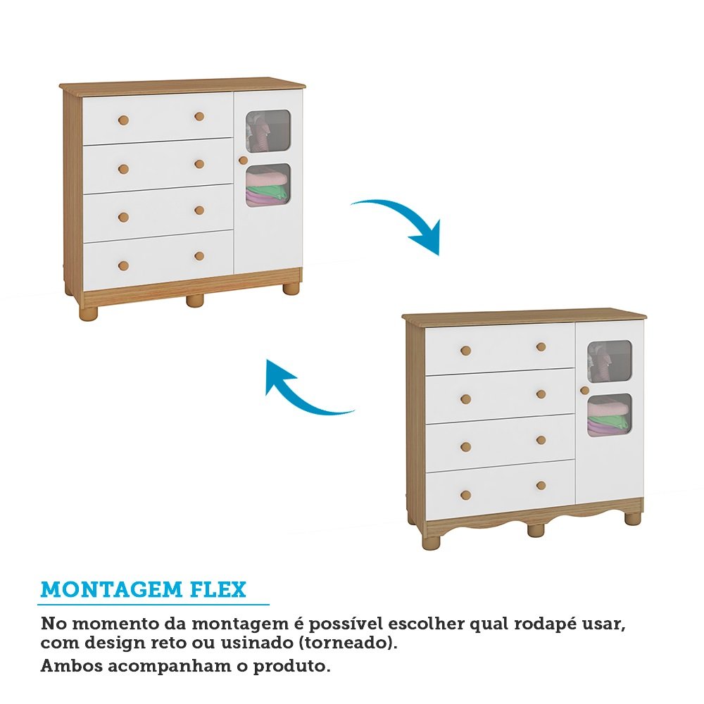 Encontraproduto.com.br - Quarto de Bebê com Cômoda 1 Porta com Janela e Berço 100% MDF Mimo Espresso Móveis Branco Brilho/Carvalho