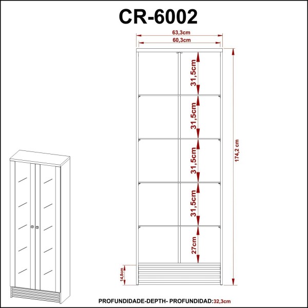 Encontraproduto.com.br - Cristaleira Com 2 Portas Em Vidro Cr6002 Natural