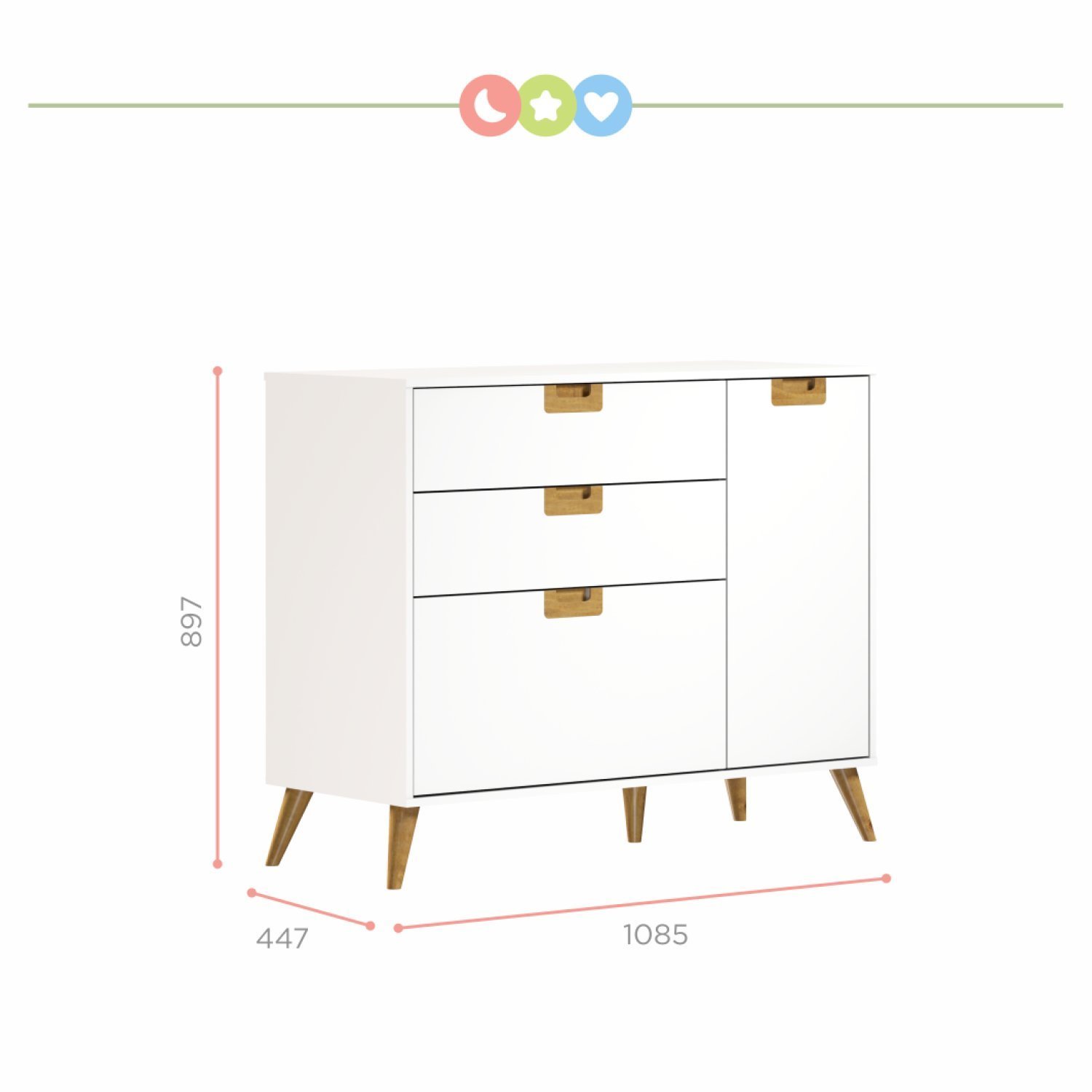Encontraproduto.com.br - Quarto De Bebê Completo 1 Berço Com 1 Cômoda 3 Gavetas Caring Serpil Baby Branco/Carvalho