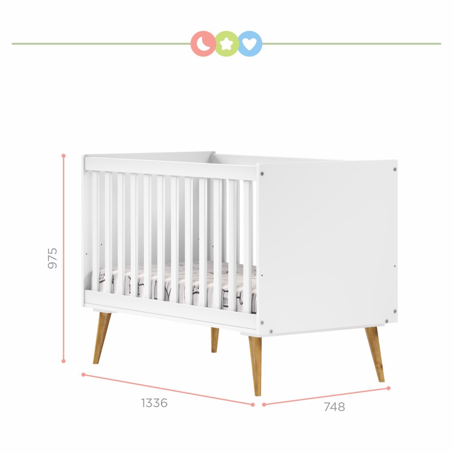 Encontraproduto.com.br - Quarto De Bebê Completo 1 Berço Com 1 Cômoda 3 Gavetas Caring Serpil Baby Branco/Carvalho