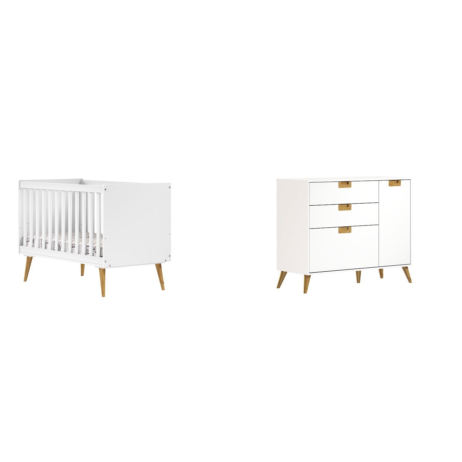 Encontraproduto.com.br - Quarto De Bebê Completo 1 Berço Com 1 Cômoda 3 Gavetas Caring Serpil Baby Branco/Carvalho