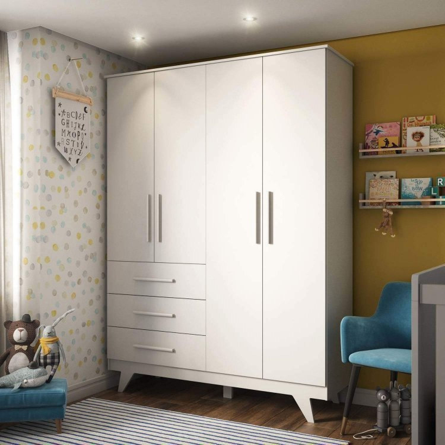 Encontraproduto.com.br - Quarto de Bebê Completo Com 1 Guarda Roupa 1 Cômoda 1 Berço 100% Mdf Kakau Espresso Móveis Branco