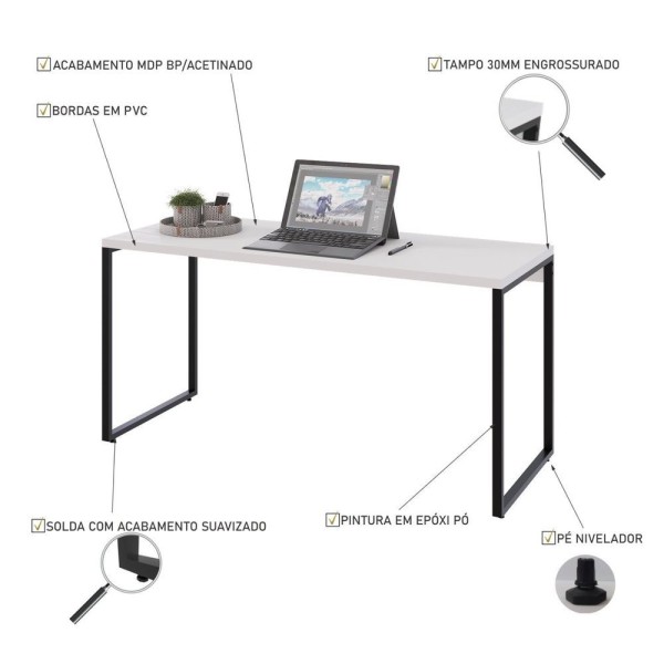 Encontraproduto.com.br - Kit Com 10 Escrivaninhas Kuadra 150Cm Estilo Industrial Compace Branco Chess/Preto