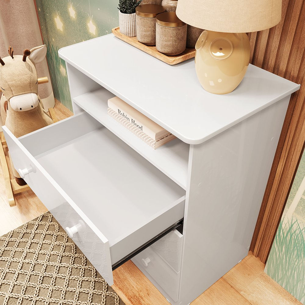 Encontraproduto.com.br - Quarto de Bebê com Cômoda 3 Gavetas e Berço Pega Pega 100% MDF Espresso Móveis Branco Brilho