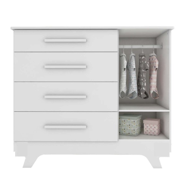 Encontraproduto.com.br - Quarto de Bebê Completo com Guarda Roupa com Janela Cômoda e Berço 100% MDF Jolie Retrô Branco Brilho