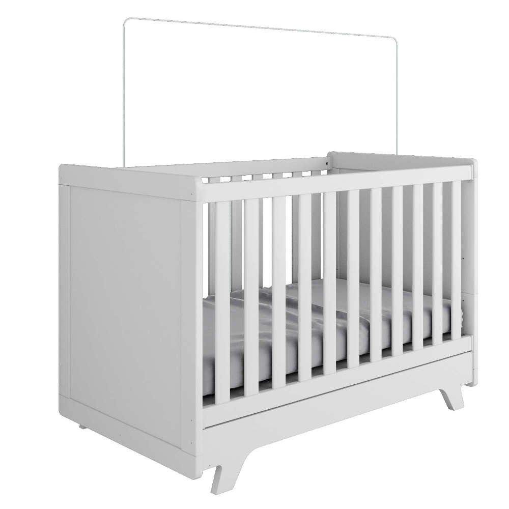 Encontraproduto.com.br - Quarto de Bebê Completo com Guarda Roupa com Janela Cômoda e Berço 100% MDF Jolie Retrô Branco Brilho