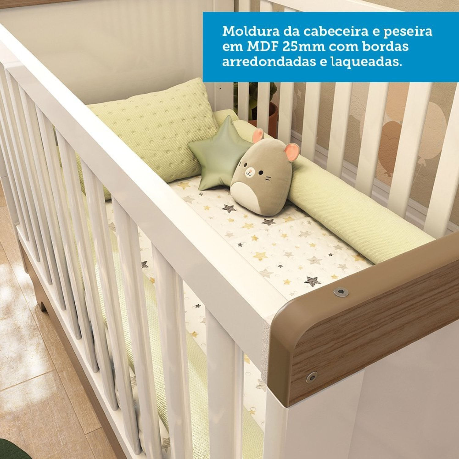 Encontraproduto.com.br - Conjunto Para Quarto de Bebê com Cômoda e Berço 100% MDF Kakau Retrô Espresso Móveis Branco/Carvalho