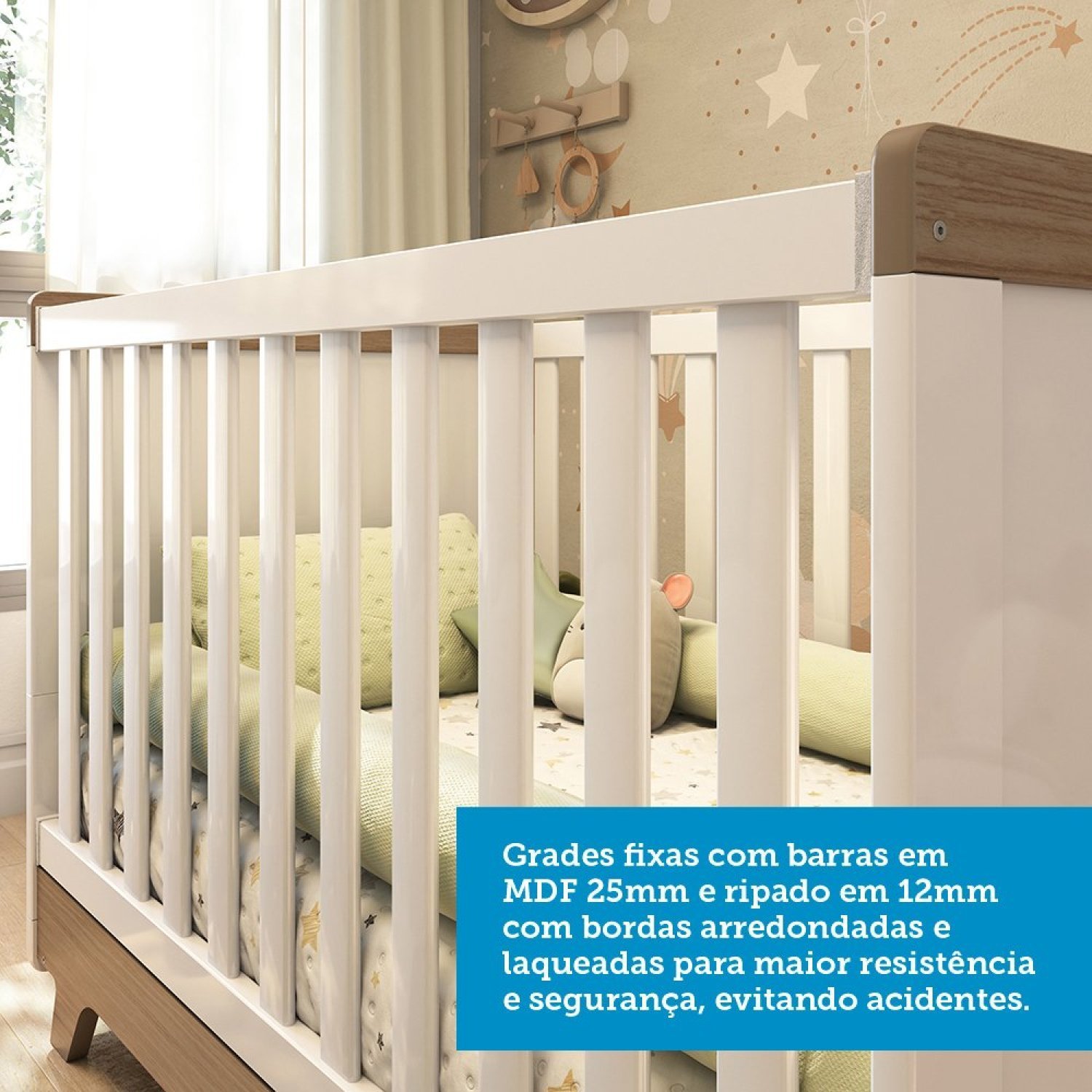 Encontraproduto.com.br - Conjunto Para Quarto de Bebê com Cômoda e Berço 100% MDF Kakau Retrô Espresso Móveis Branco/Carvalho