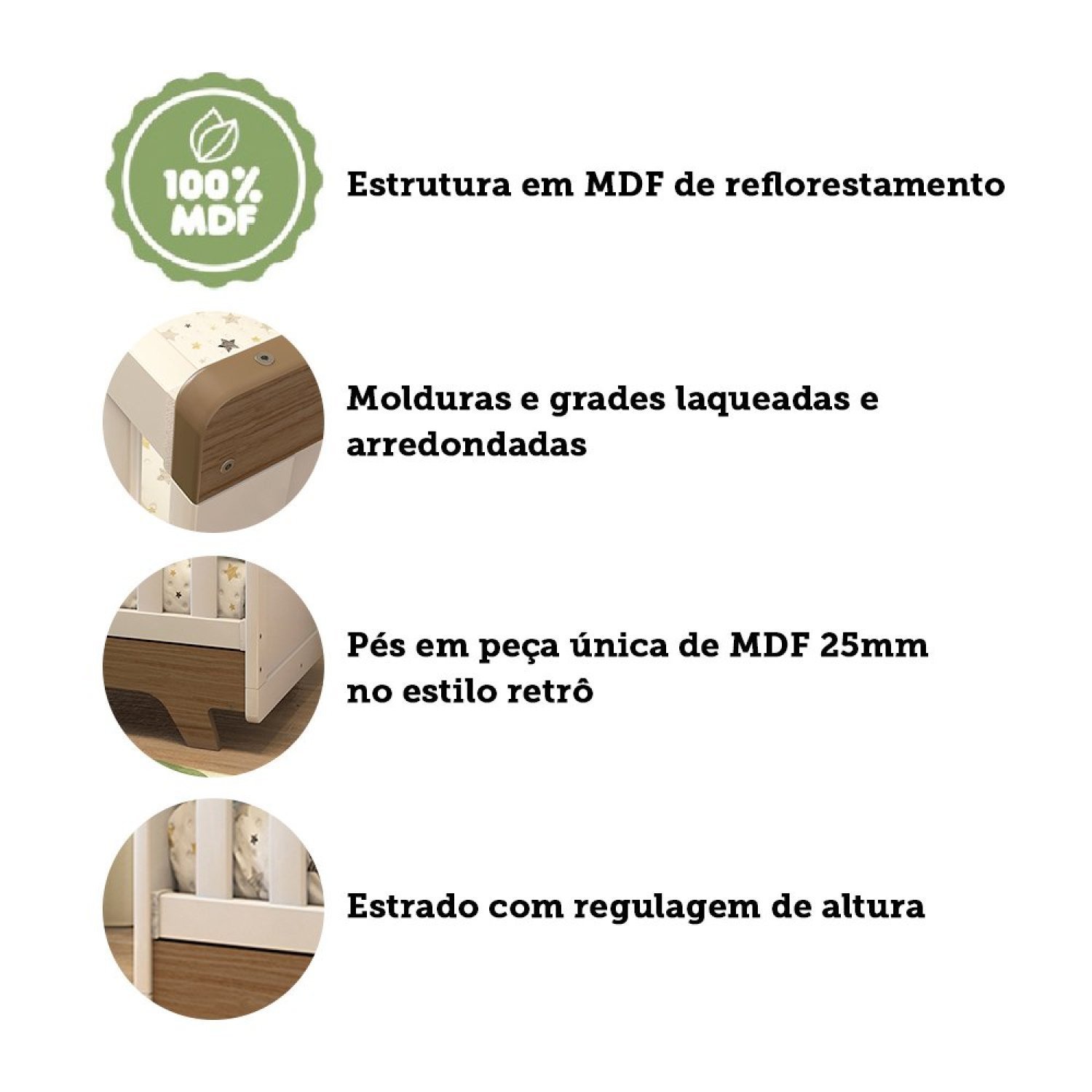 Encontraproduto.com.br - Conjunto Para Quarto de Bebê com Cômoda e Berço 100% MDF Kakau Retrô Espresso Móveis Branco/Carvalho