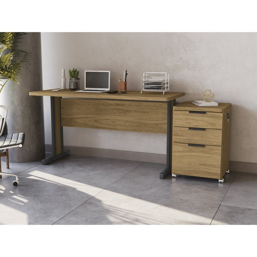 Conjunto Home Office 2 Peças Escrivaninha Com Borda Arredondada Com Gaveteiro Com Chave Kappesberg Itapuã