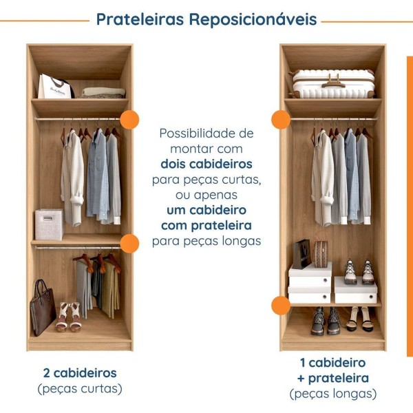 Encontraproduto.com.br - Guarda-Roupa Modulado Joy Com Cabideiro Cabecasa Madeiramadeira Salmão/Avena