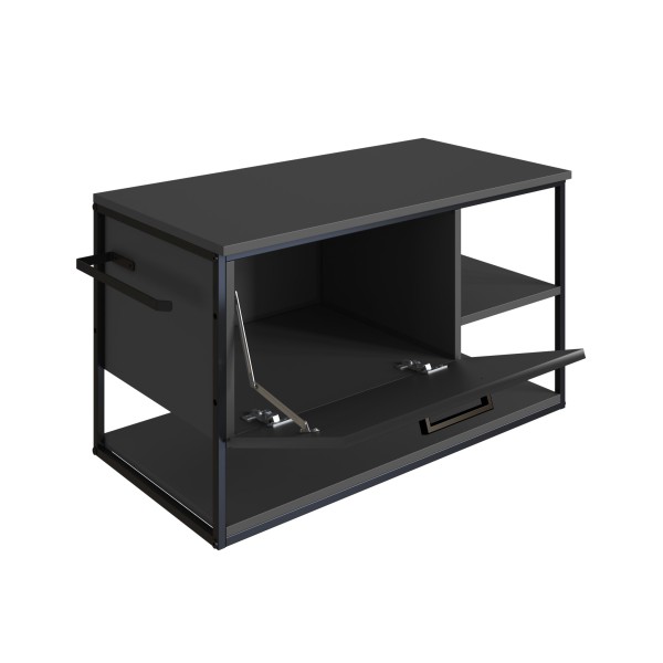 Encontraproduto.com.br - Gabinete Suspenso Para Banheiro 80Cm Com Espelheira E Cuba Placa E Ponto Preto/Grafite
