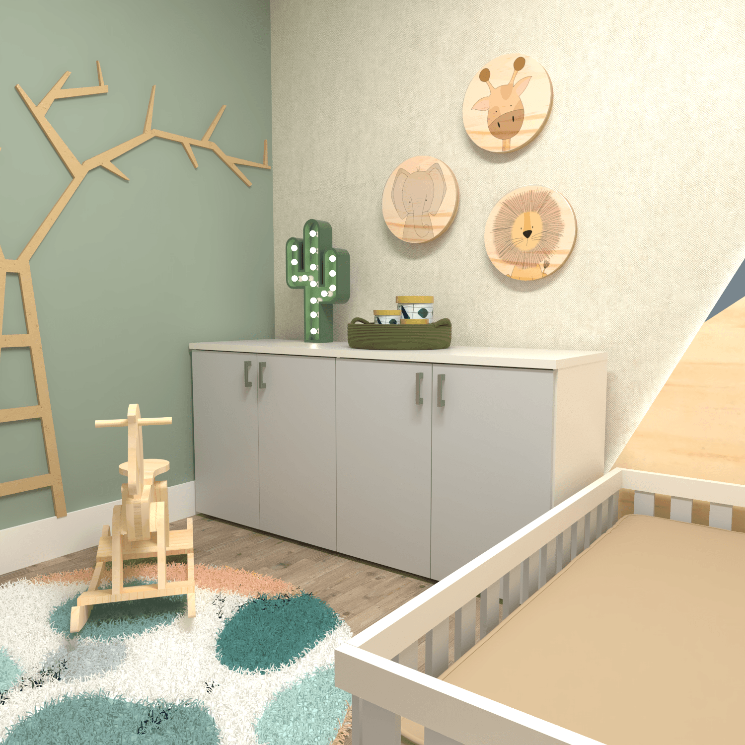 Encontraproduto.com.br - Kit com Cama Casal e Armário Baixo Montessoriano Yescasa Branco/Cinza Cristal