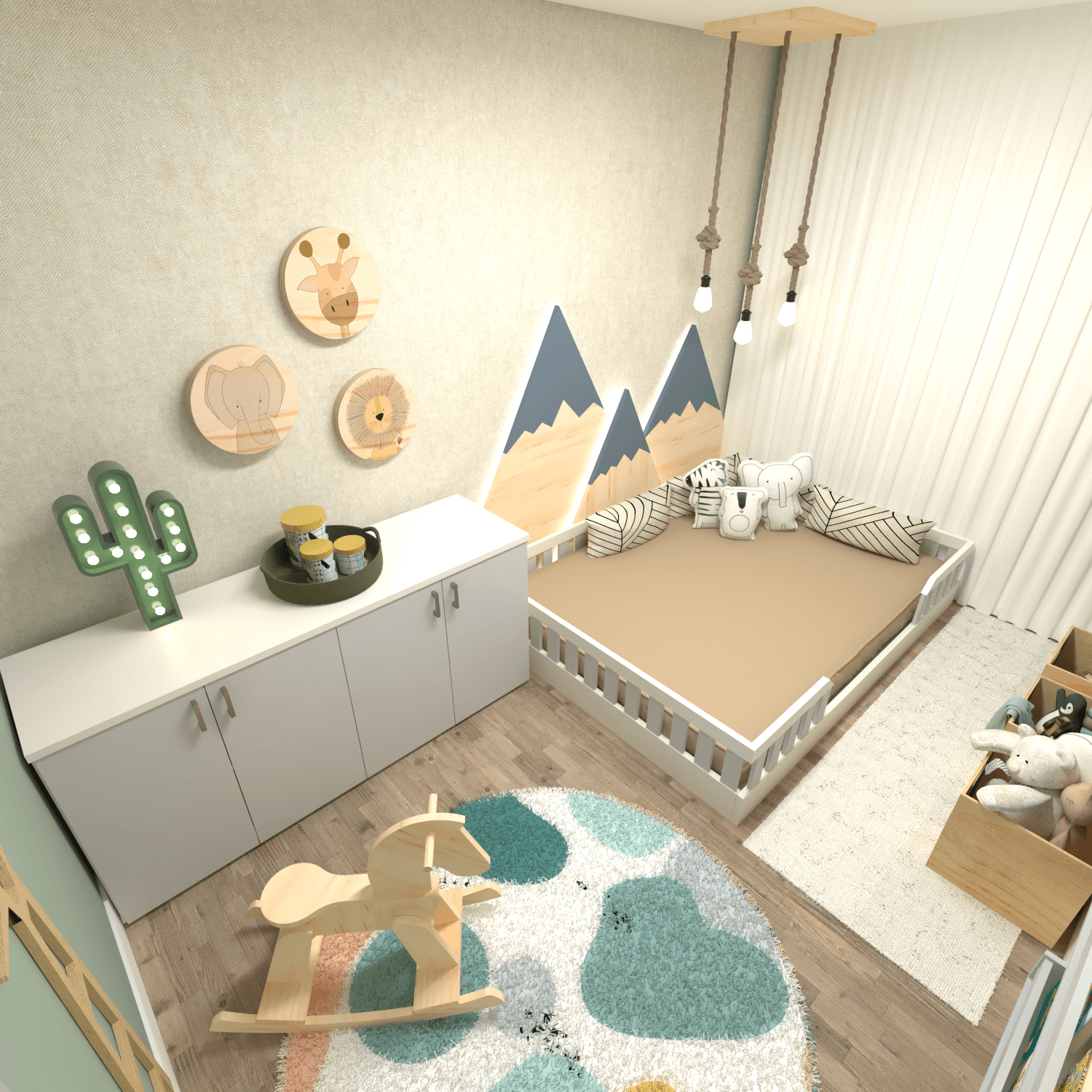 Encontraproduto.com.br - Kit com Cama Casal e Armário Baixo Montessoriano Yescasa Branco/Cinza Cristal