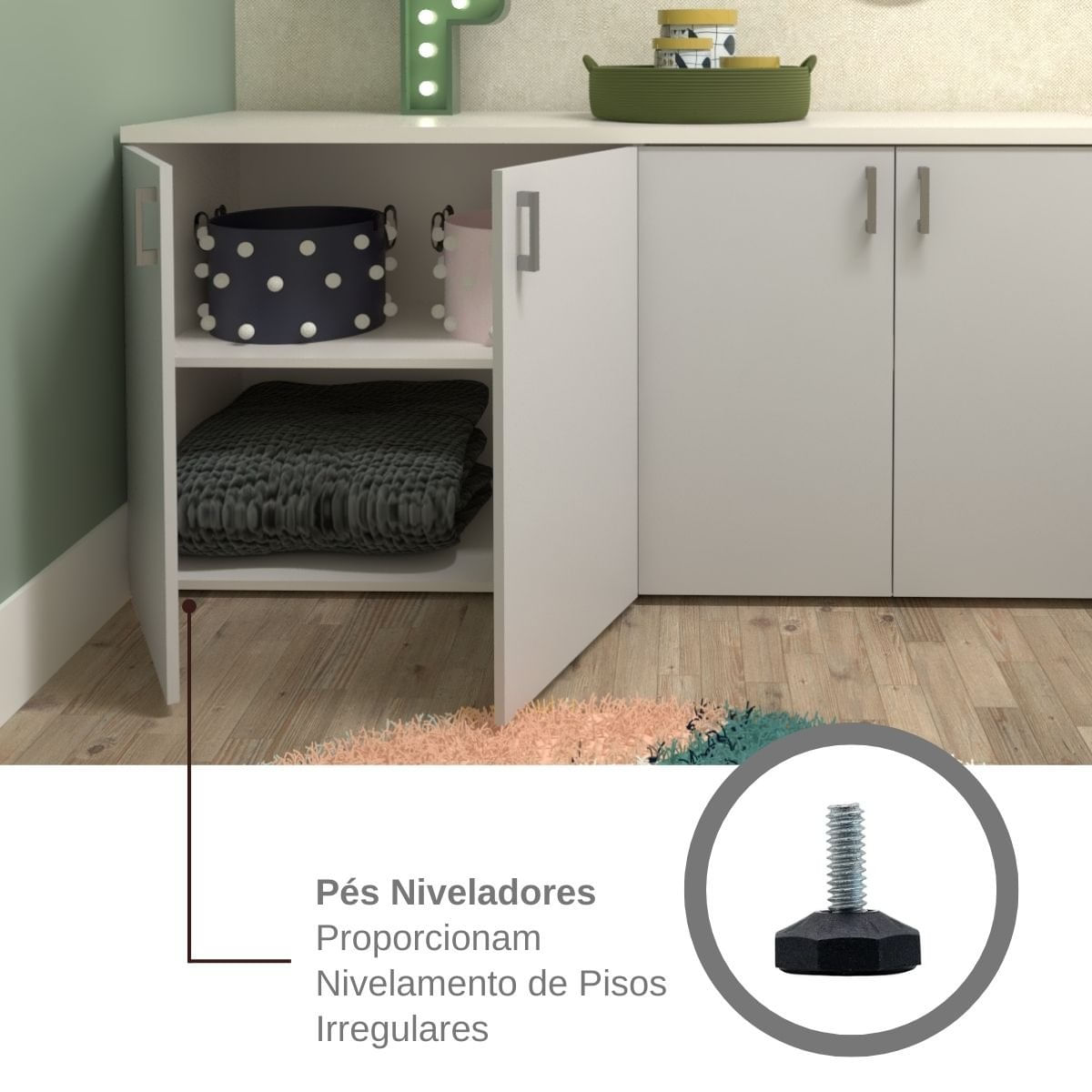 Encontraproduto.com.br - Kit com Cama Casal e Armário Baixo Montessoriano Yescasa Branco/Cinza Cristal