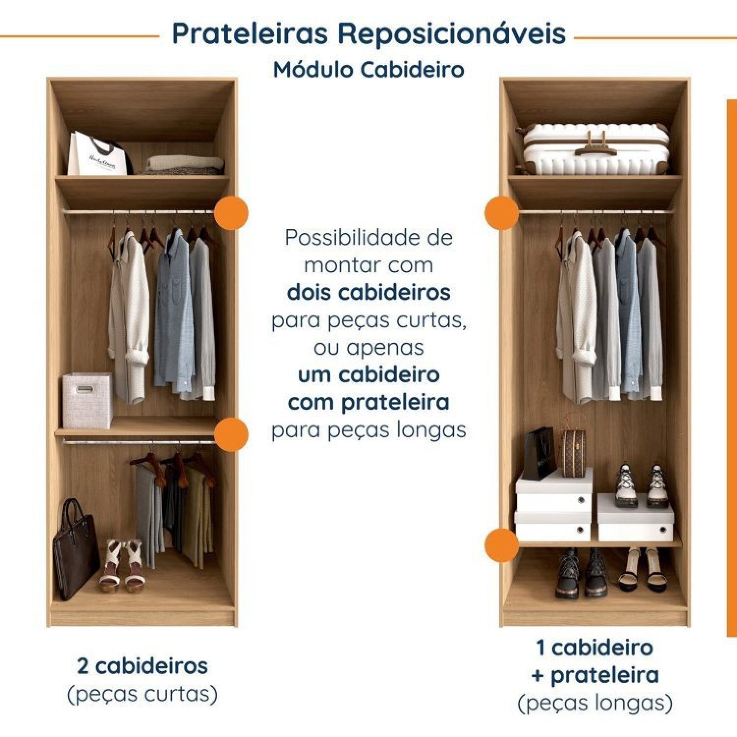 Encontraproduto.com.br - Conjunto Modulado Joy 3 Peças Cabideiros, Nicho Com 2 Gavetas E Sapateira Salmão/Avena