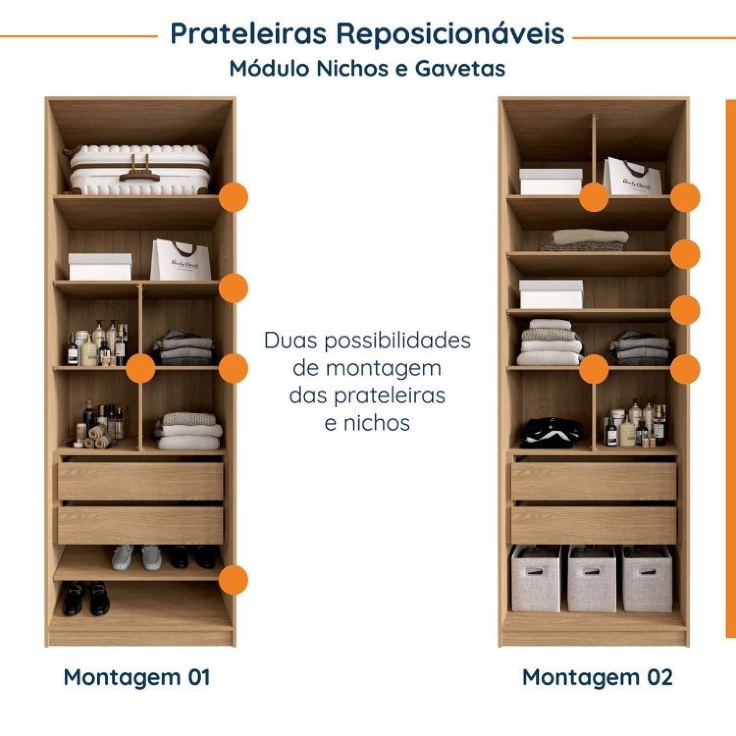 Encontraproduto.com.br - Conjunto Modulado Joy 3 Peças Cabideiros, Nicho Com 2 Gavetas E Sapateira Salmão/Avena