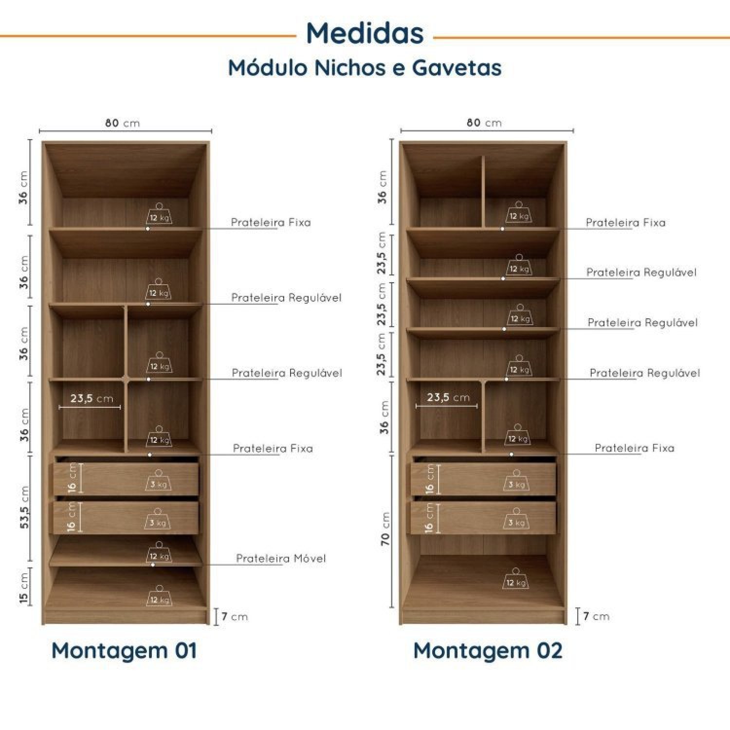 Encontraproduto.com.br - Conjunto Modulado Joy 3 Peças Cabideiros, Nicho Com 2 Gavetas E Sapateira Salmão/Avena