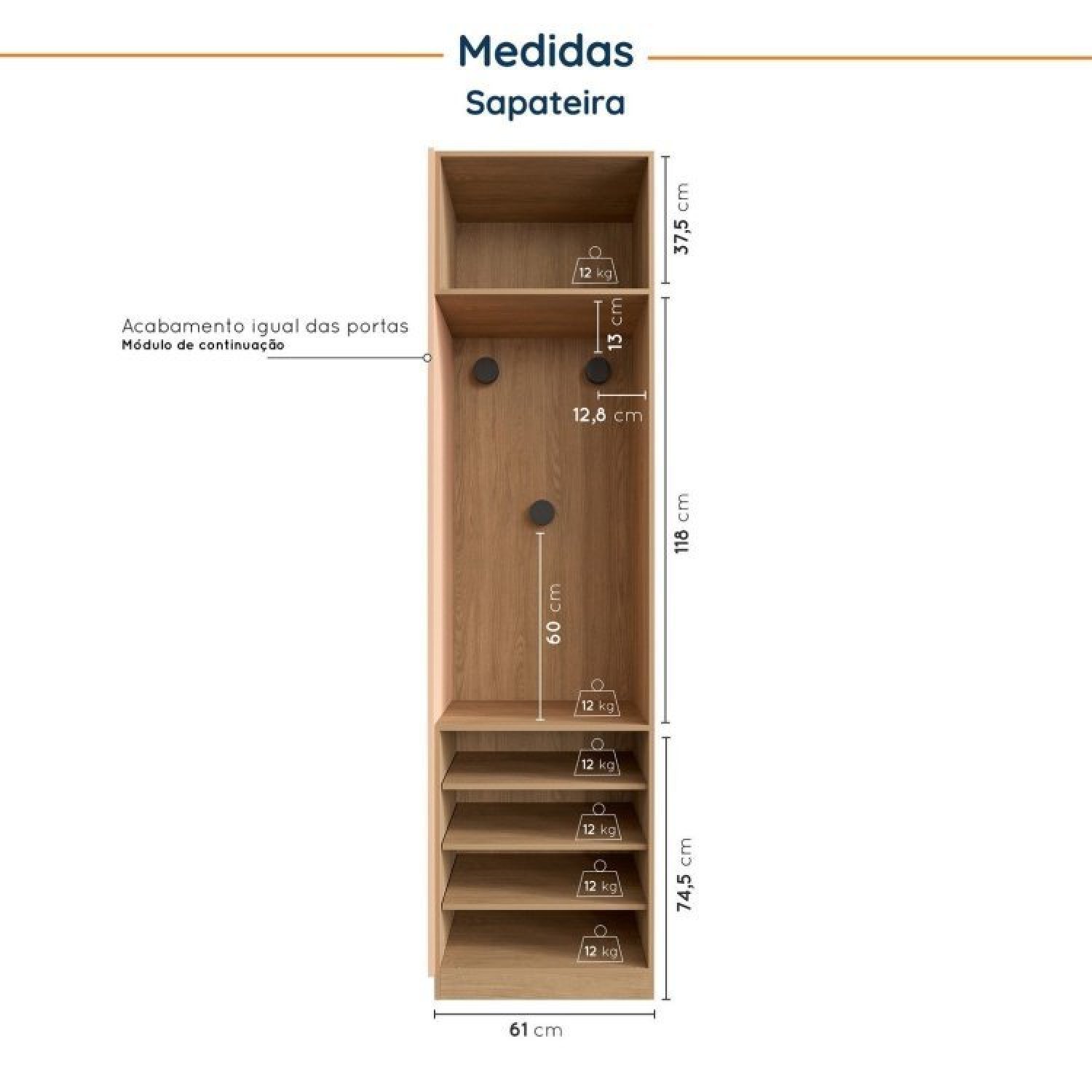 Encontraproduto.com.br - Conjunto Modulado Joy 3 Peças Cabideiros, Nicho Com 2 Gavetas E Sapateira Salmão/Avena