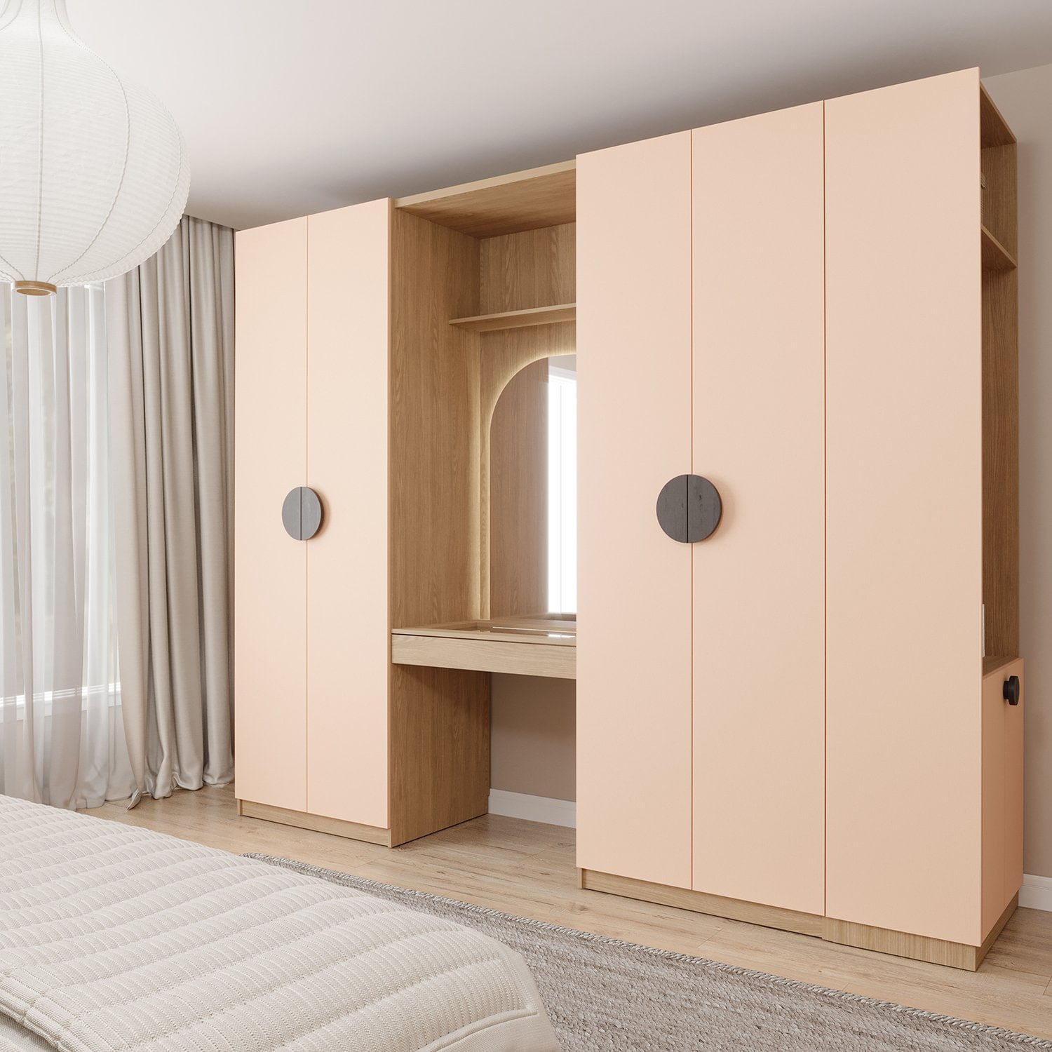 Encontraproduto.com.br - Conjunto Modulado Joy 4 Peças Cabideiro, Penteadeira Com Espelho, Nichos, Gavetas E Sapateira Cabecasa Madeiramadeira